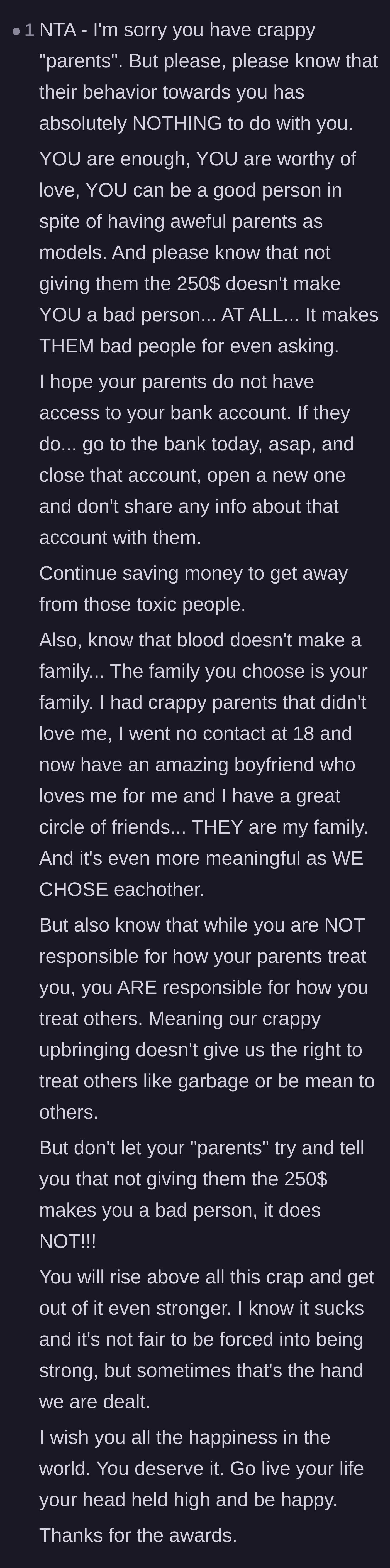 Comment thread 6 - Heartfelt advice urging the OP to protect his bank accounts and reminding him that his parents' failures do not dictate his worth.