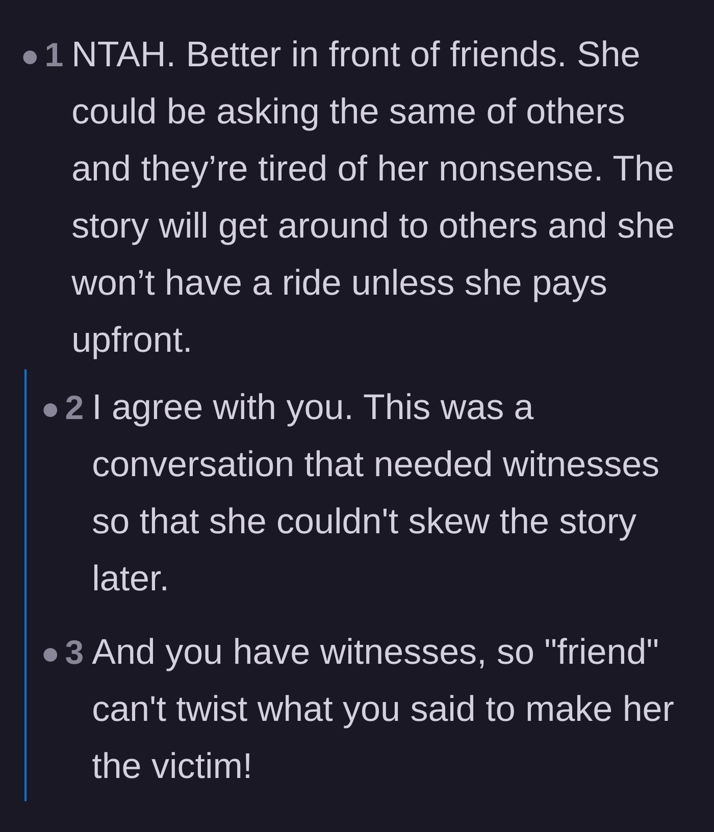 Comment thread 2 - Discussion on why having witnesses during the confrontation was actually a smart move to prevent manipulation.