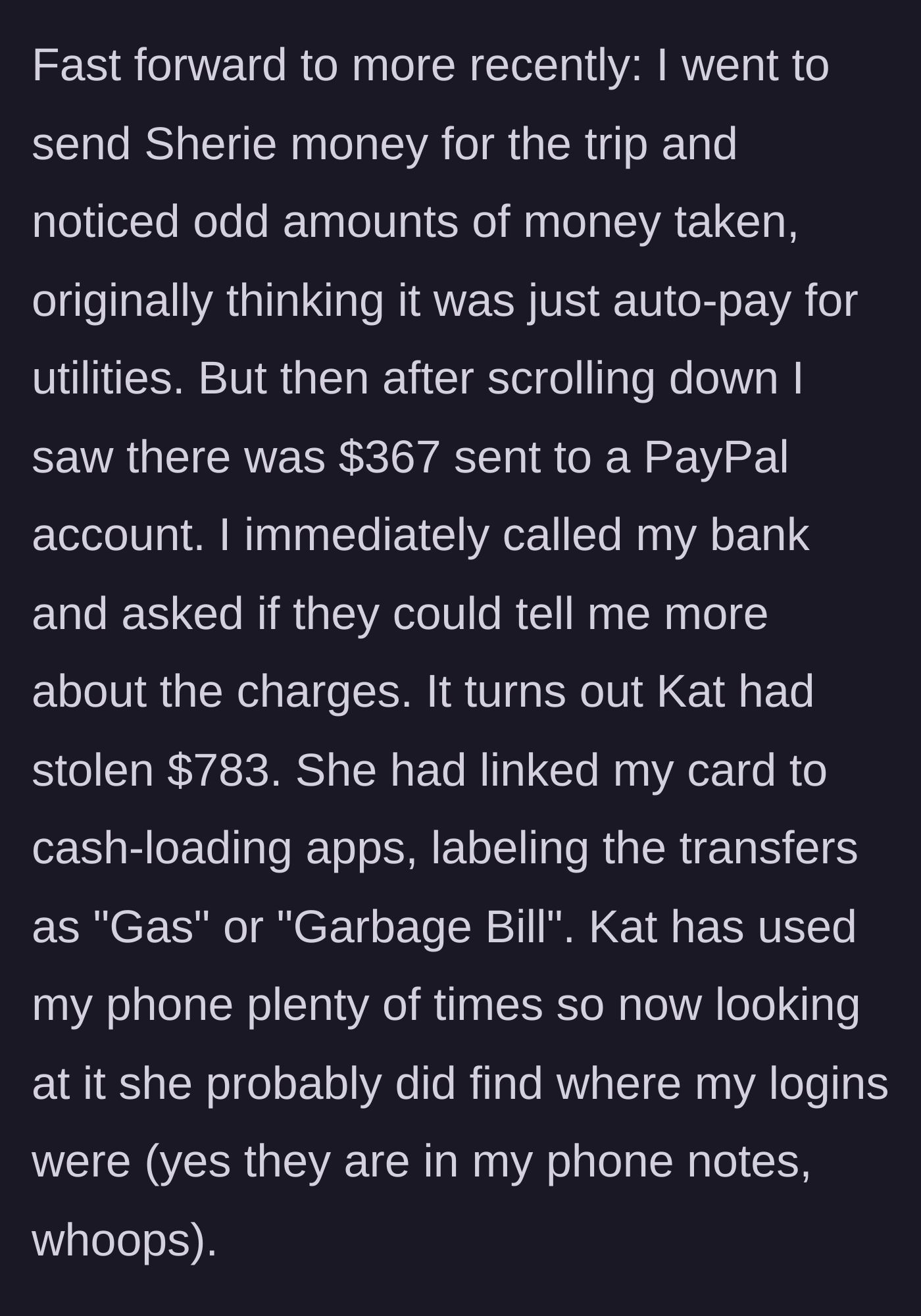 Story part 4 - The discovery of the disguised cash transfers totaling nearly $800.