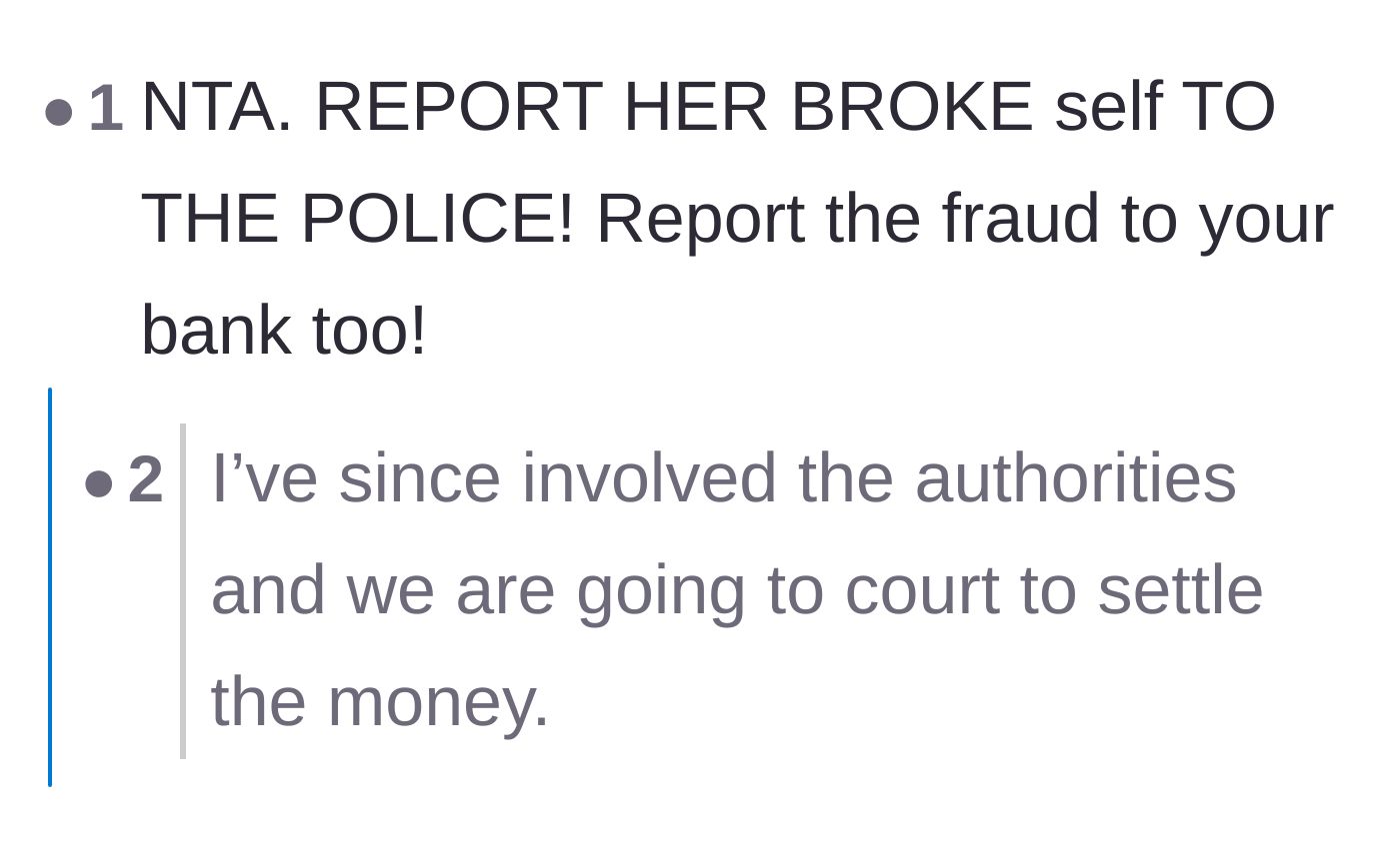 Comment thread 2 - Demands to report the financial fraud directly to the police and the bank.