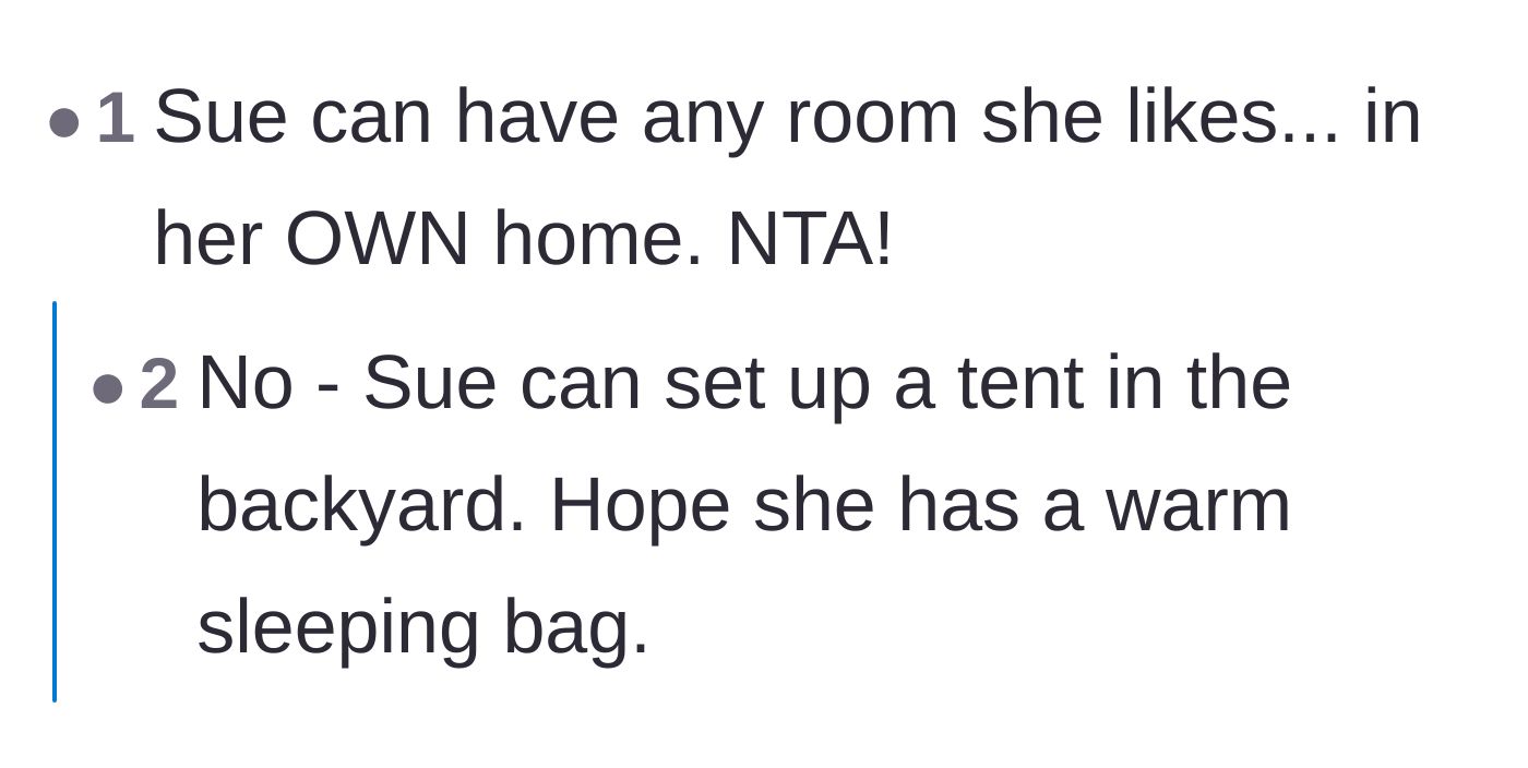 Comment thread 6 - A humorous final thought suggesting the girlfriend can dictate room assignments in her own house.