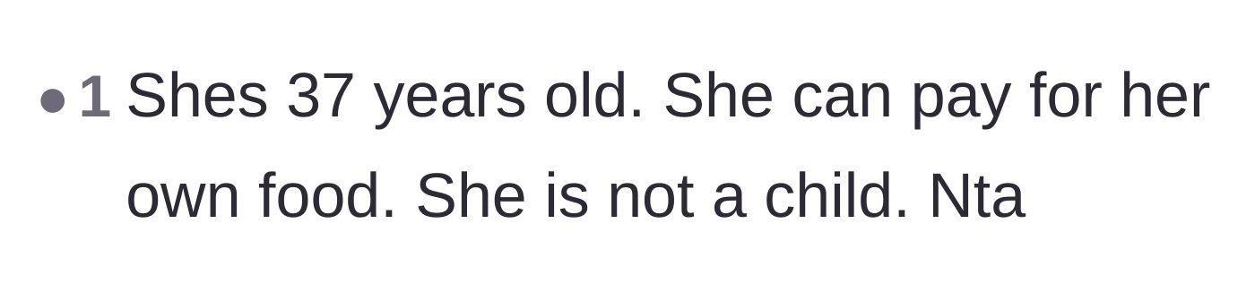 Comment thread 2 - A straightforward comment pointing out that a 37-year-old woman should be able to buy her own meals.