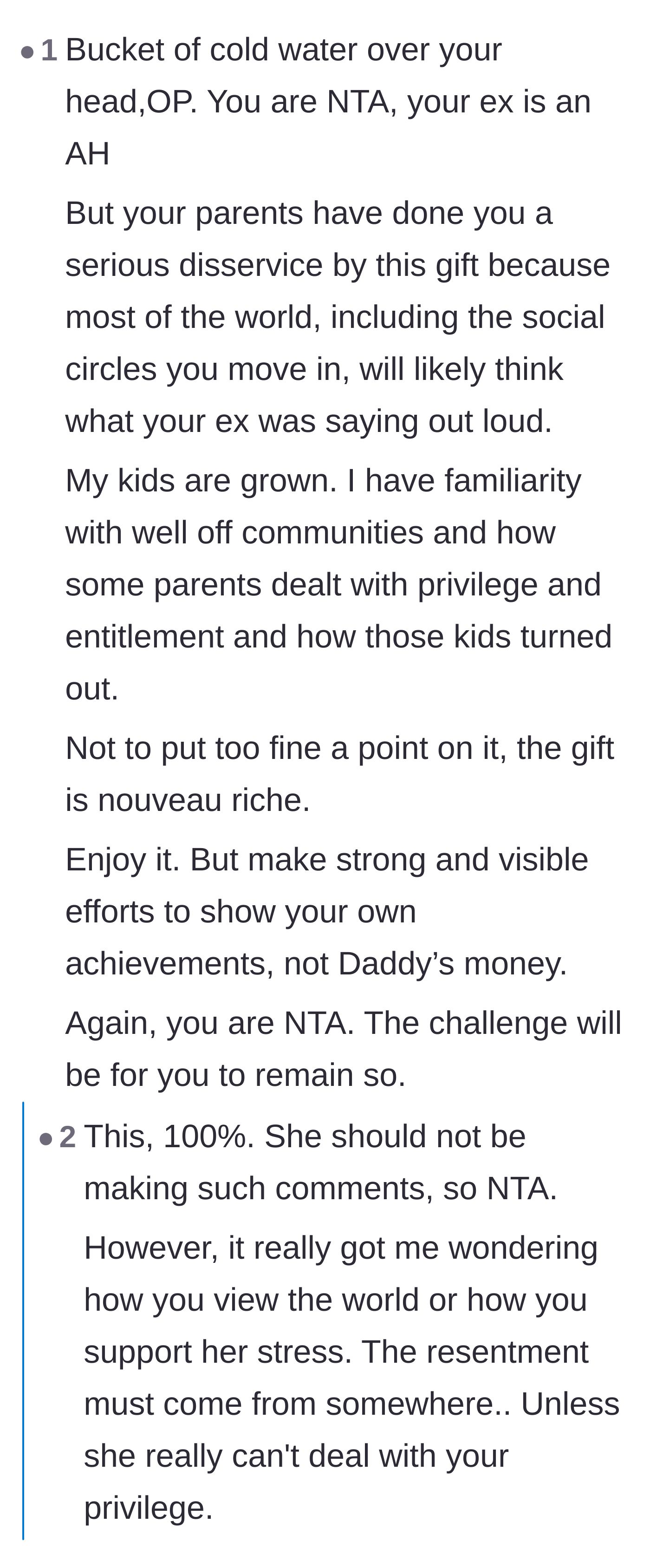 Comment thread 5 - A nuanced debate on how receiving a luxury car at eighteen creates unintentional social alienation and structural resentment.