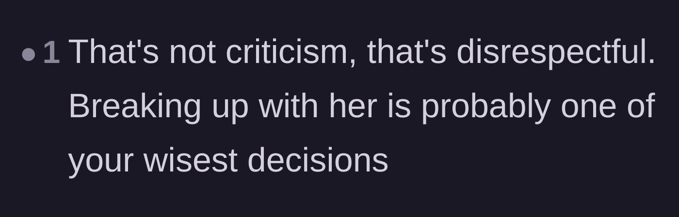 Comment thread 6 - A final verdict emphasizing that the girlfriend's behavior was pure disrespect, making the breakup the smartest choice.