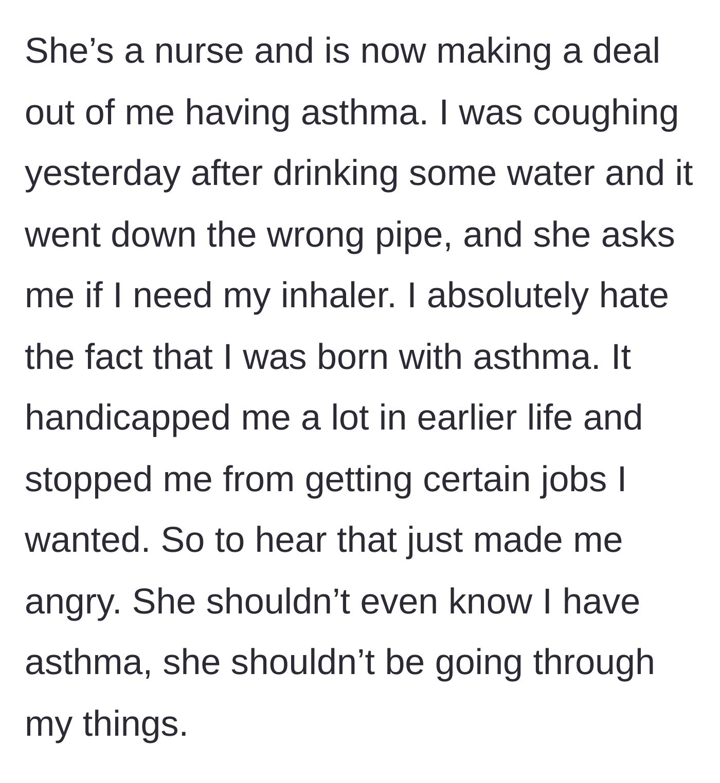 Story part 5 - Nurse girlfriend triggers his medical anxiety by aggressively monitoring a normal cough and bringing up his asthma.