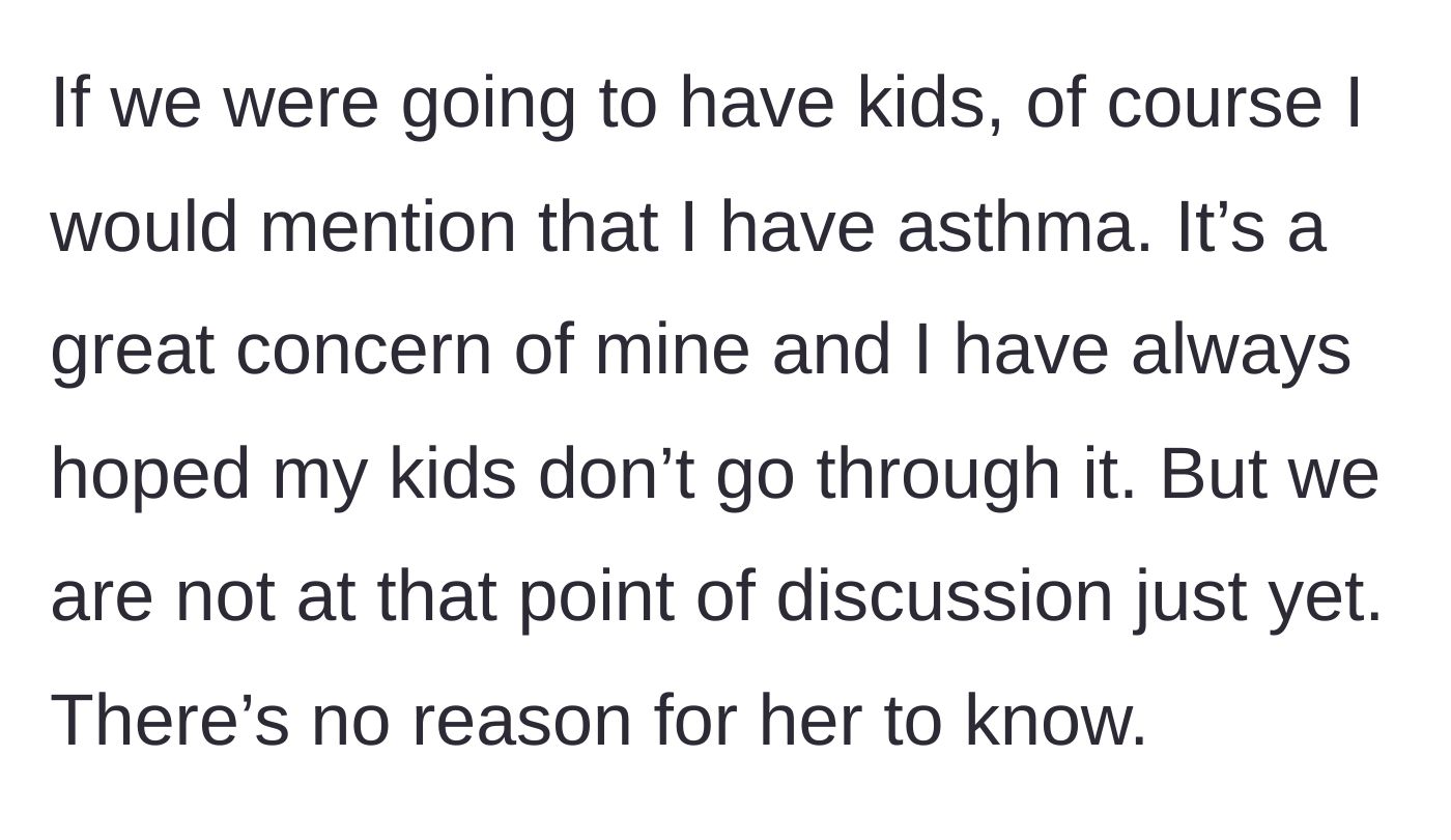 Story part 7 - Boyfriend explains he would only share this medical information if they were discussing having children.