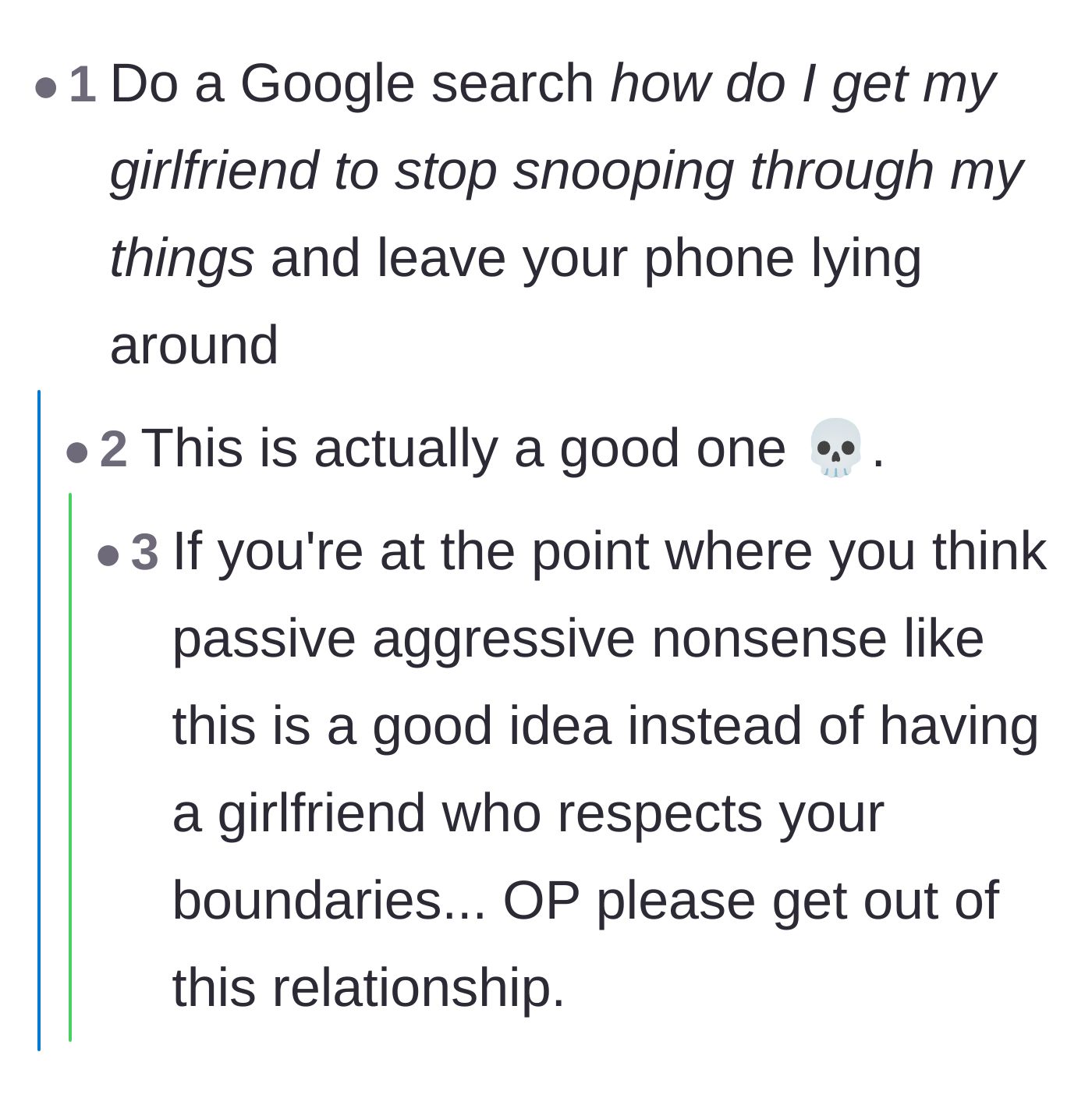 Comment thread 4 - Humorous advice to leave a passive-aggressive Google search open, followed by a harsh reality check.