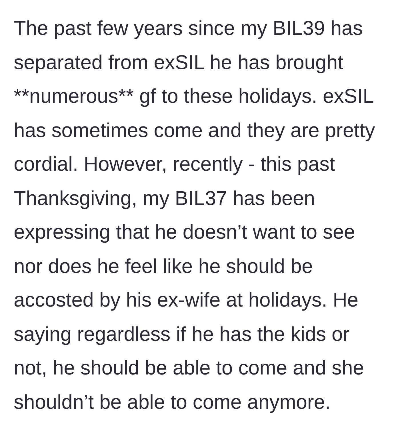 Story part 3 - The brother-in-law brings multiple girlfriends but suddenly demands his ex-wife be banned from holidays.