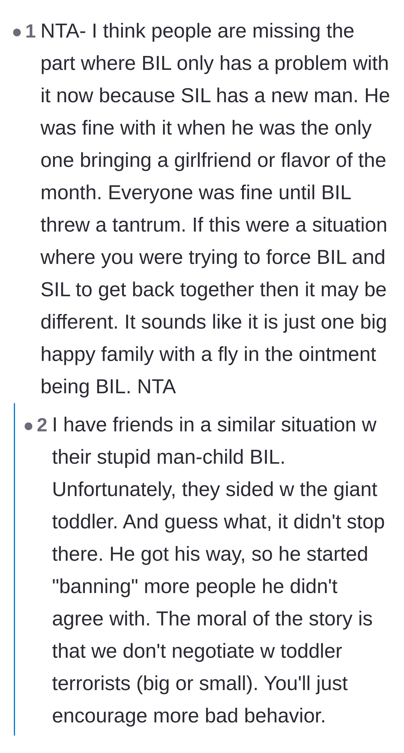 Comment thread 3 - A commenter pointing out the brother-in-law's double standard and comparing him to a toddler.