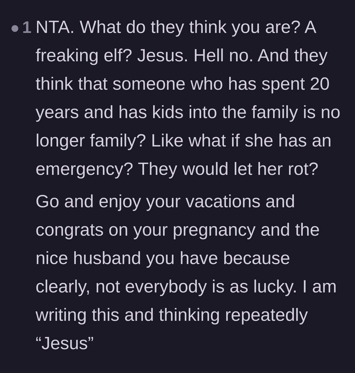 Comment thread 4 - A user expressing shock that the family expects the author to act like a magical elf while abandoning a long-time family member.