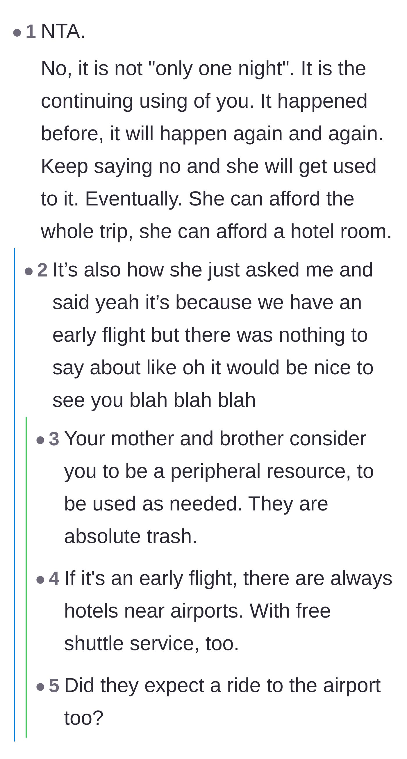 Comment thread 2 - Discussion about how the mother and brother treat the daughter as a free, peripheral resource.
