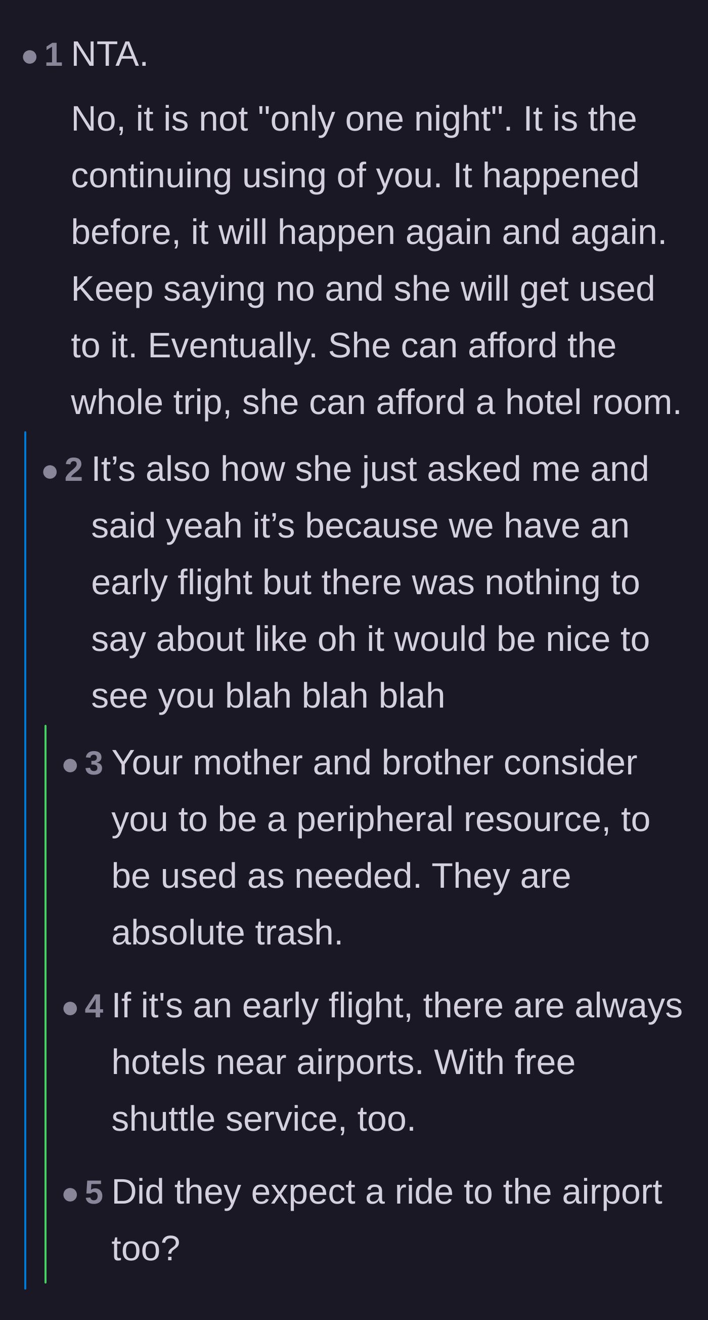 Comment thread 2 - Discussion about how the mother and brother treat the daughter as a free, peripheral resource.
