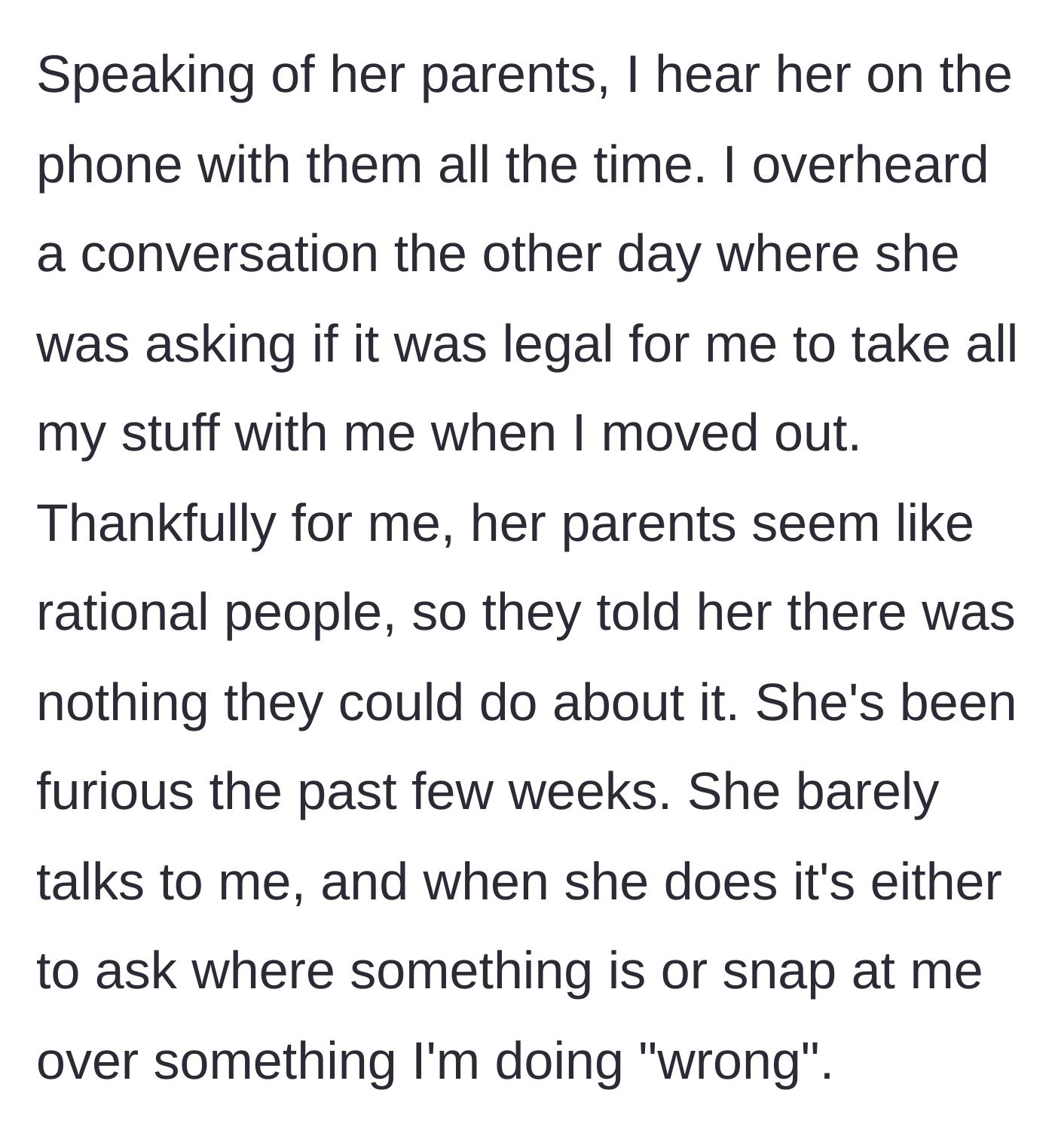 Story part 6 - Overhearing the frantic phone call to the parents and the resulting silent treatment.