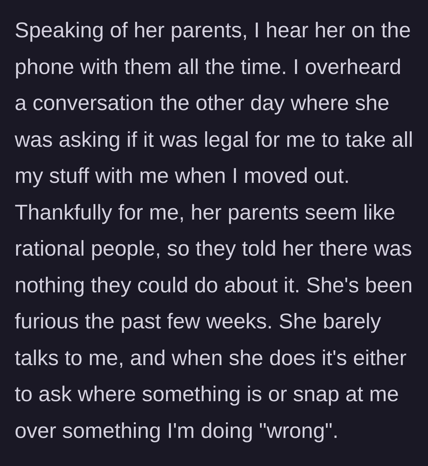 Story part 6 - Overhearing the frantic phone call to the parents and the resulting silent treatment.
