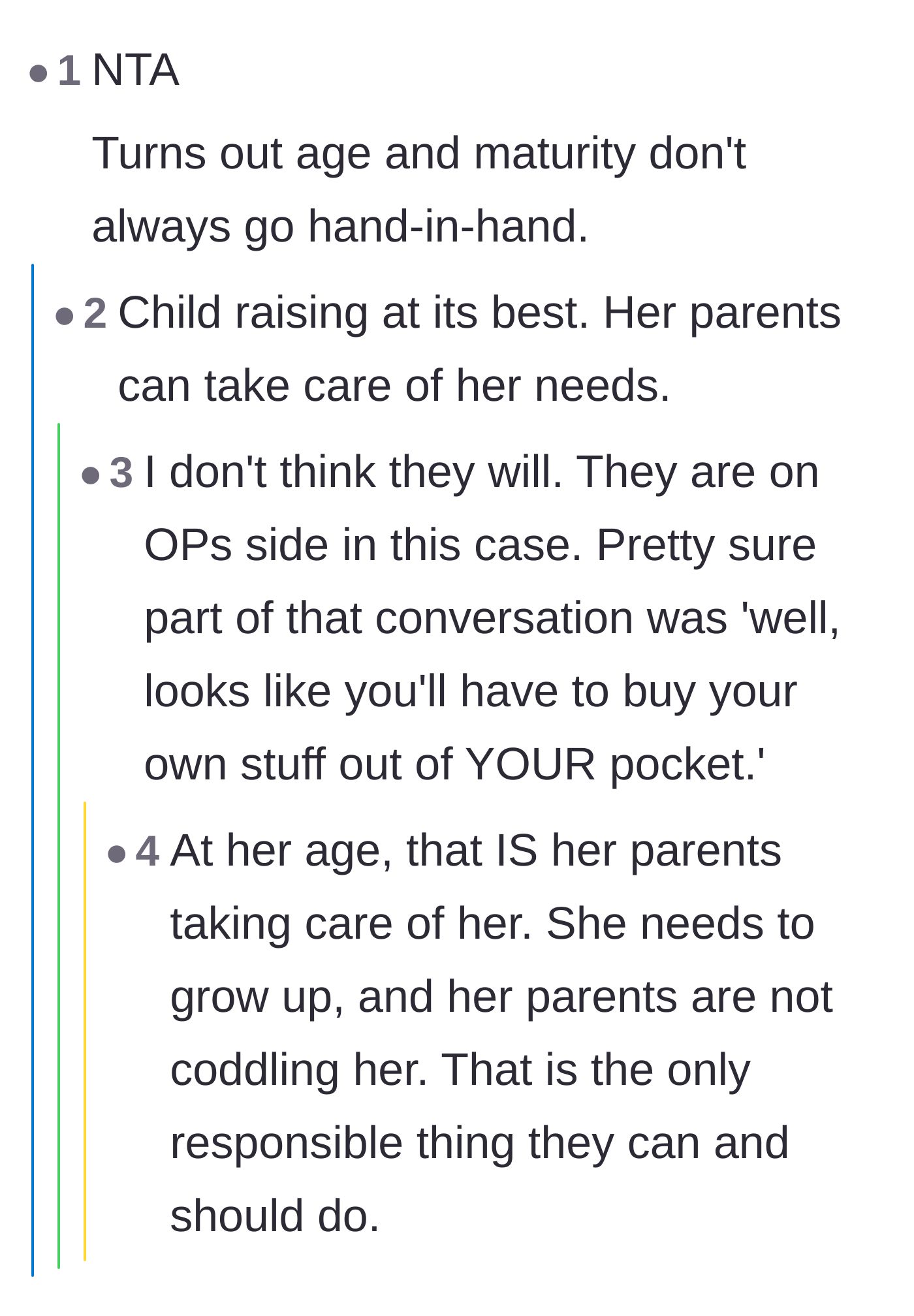 Comment thread 2 - A discussion on how age does not guarantee maturity and the necessity of firm parental boundaries.