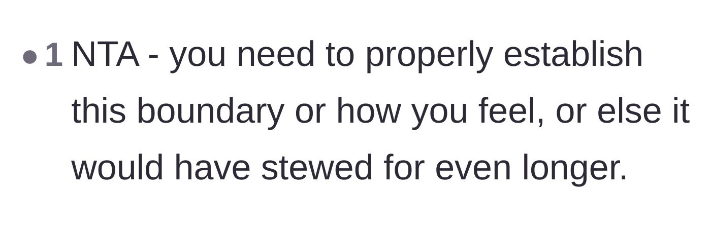 Comment thread 3 - Advice validating the need to properly establish boundaries before resentment builds up.