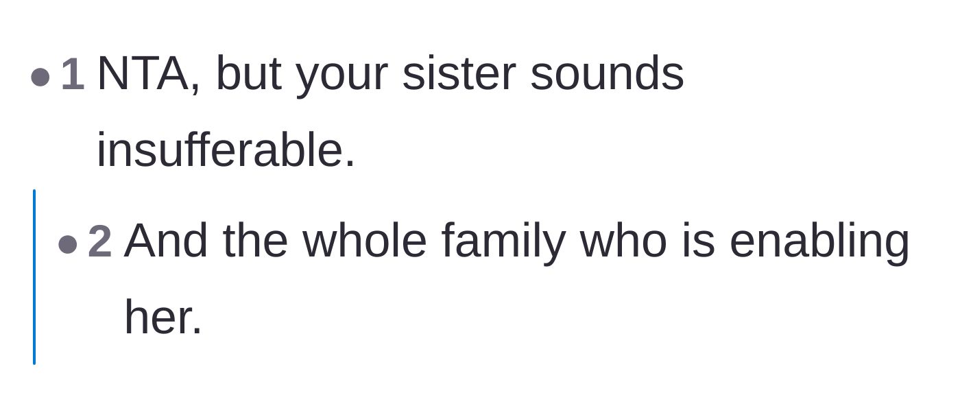 Comment thread 6 - A straightforward verdict declaring both the sister and the enabling family members at fault.