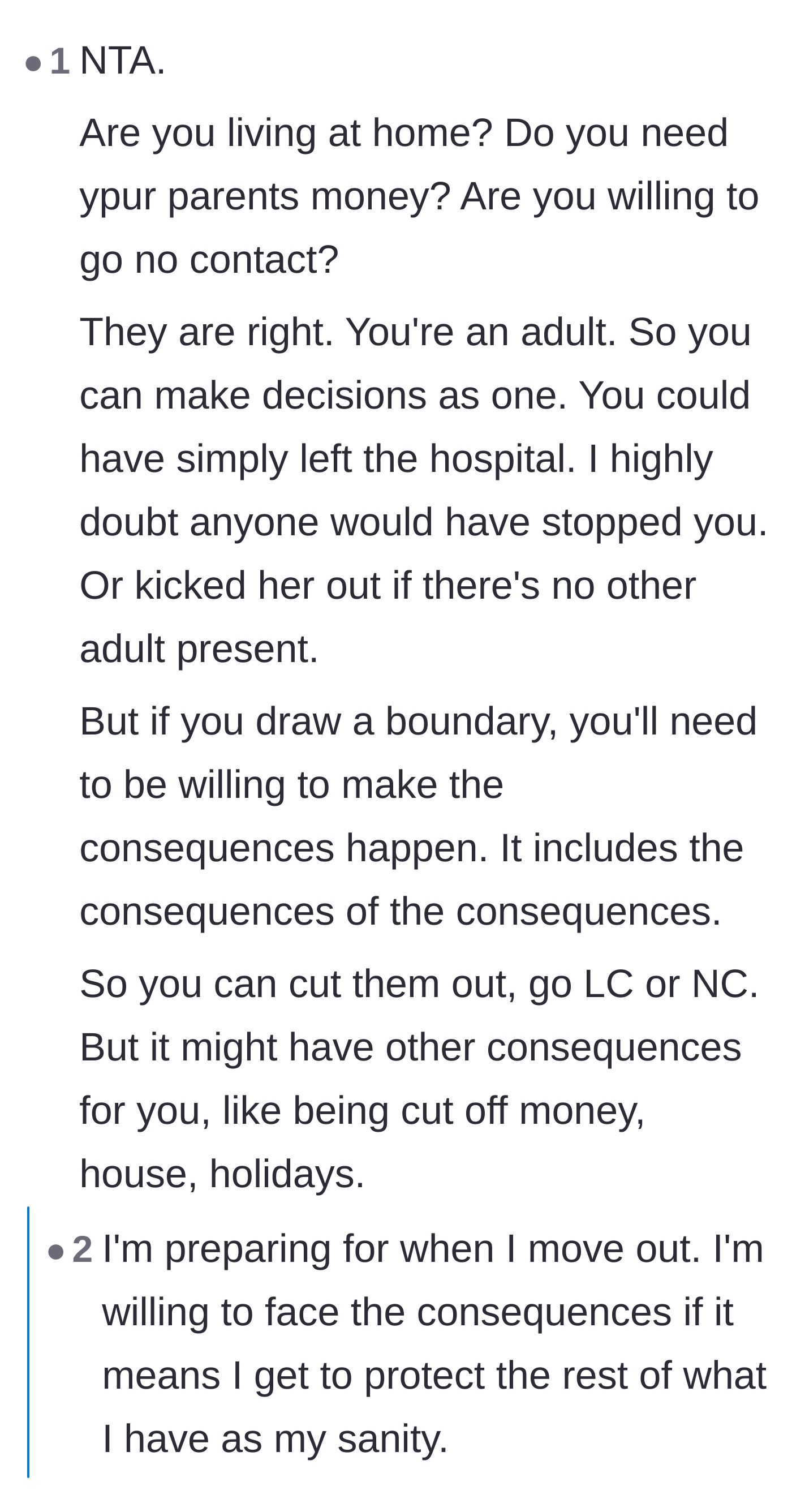 Comment thread 5 - A realistic discussion about the harsh consequences of establishing boundaries and the son's brave commitment to choosing his sanity.