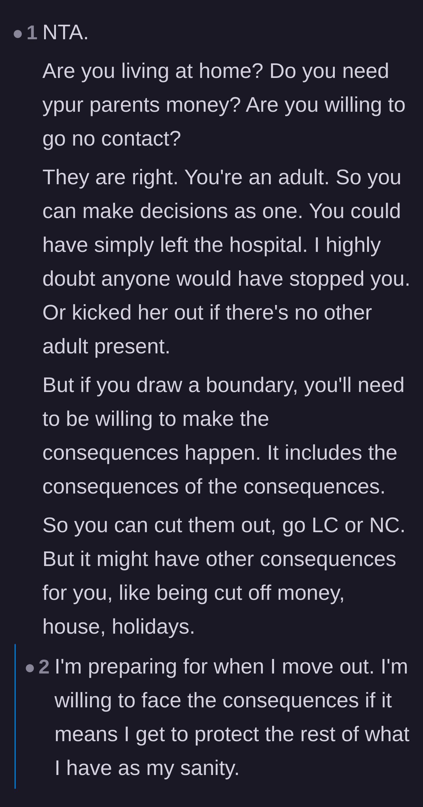 Comment thread 5 - A realistic discussion about the harsh consequences of establishing boundaries and the son's brave commitment to choosing his sanity.