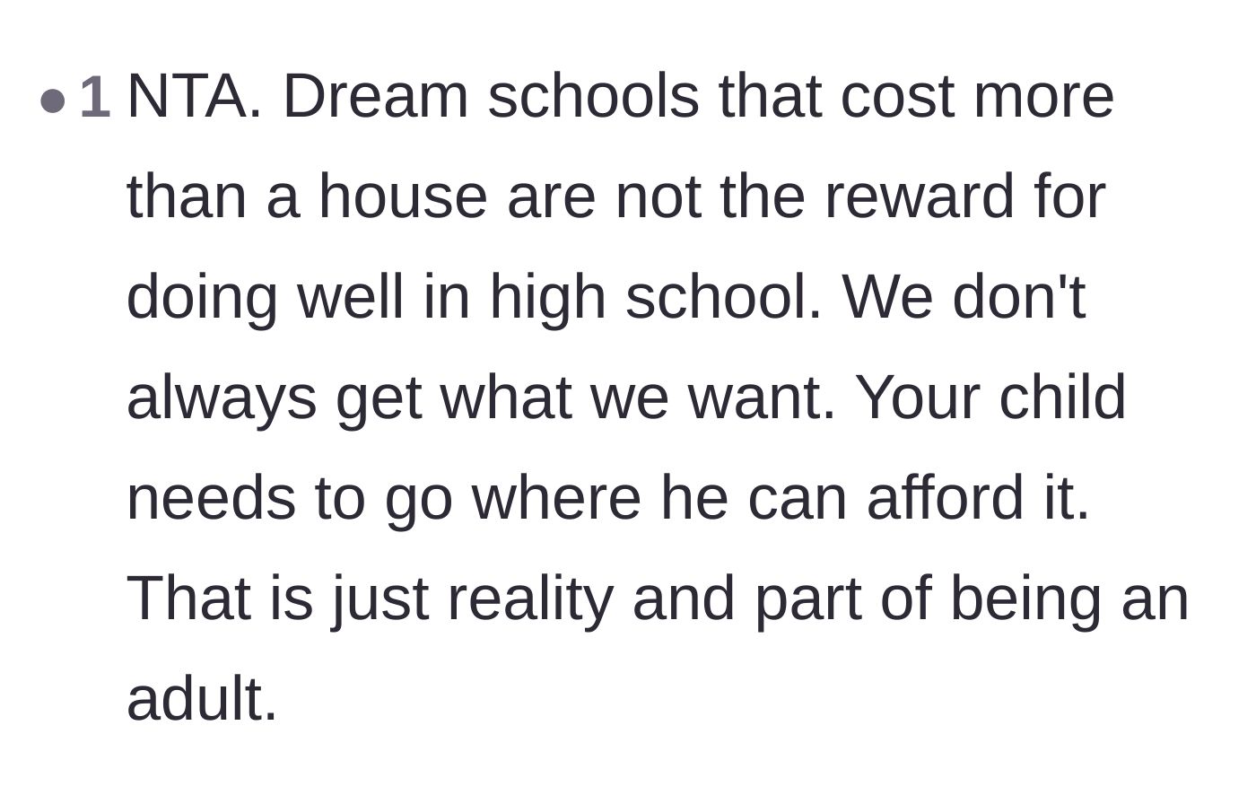 Comment thread 5 - A blunt reminder that expensive dream schools are not automatic rewards for getting good grades.