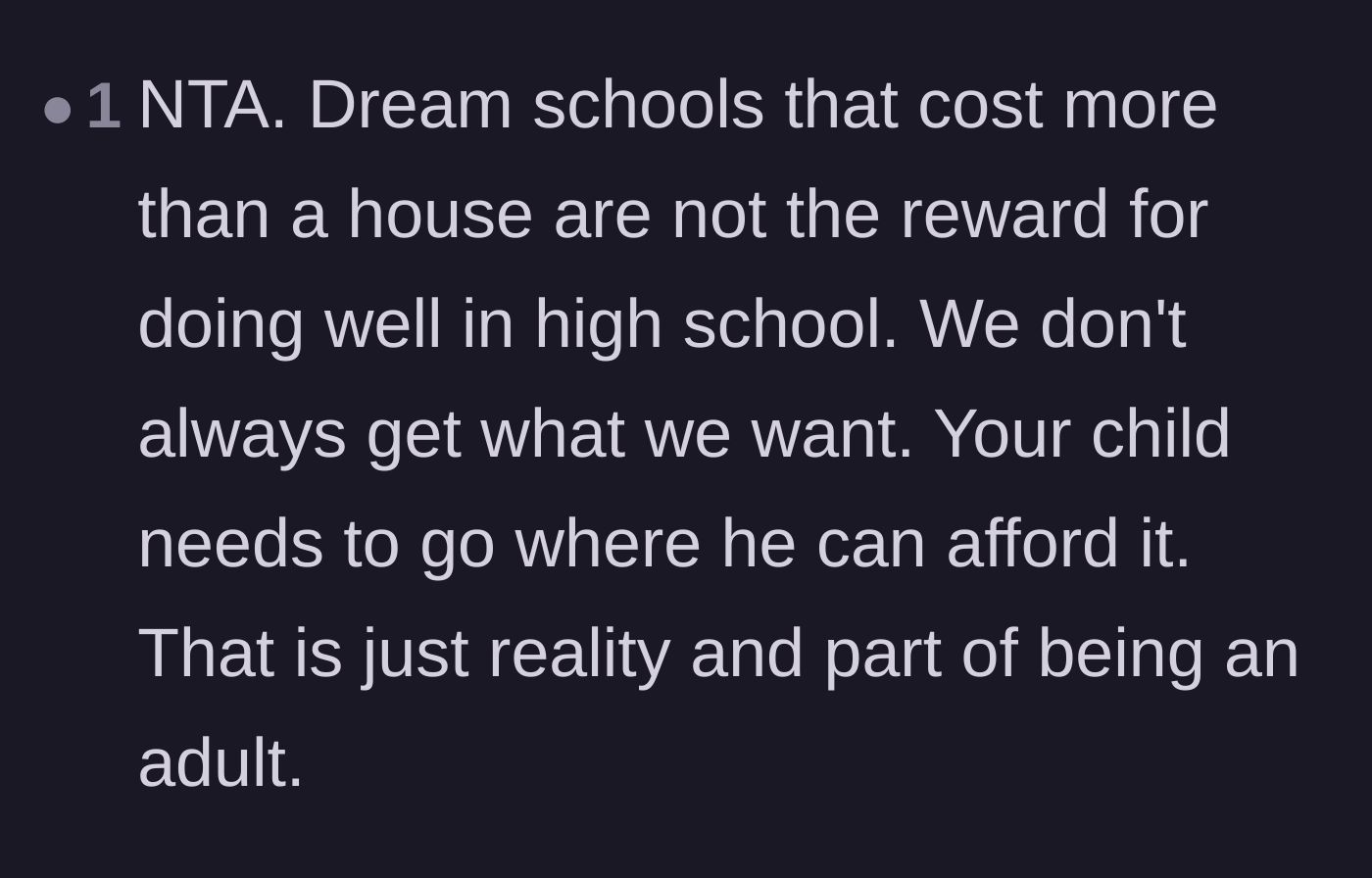 Comment thread 5 - A blunt reminder that expensive dream schools are not automatic rewards for getting good grades.
