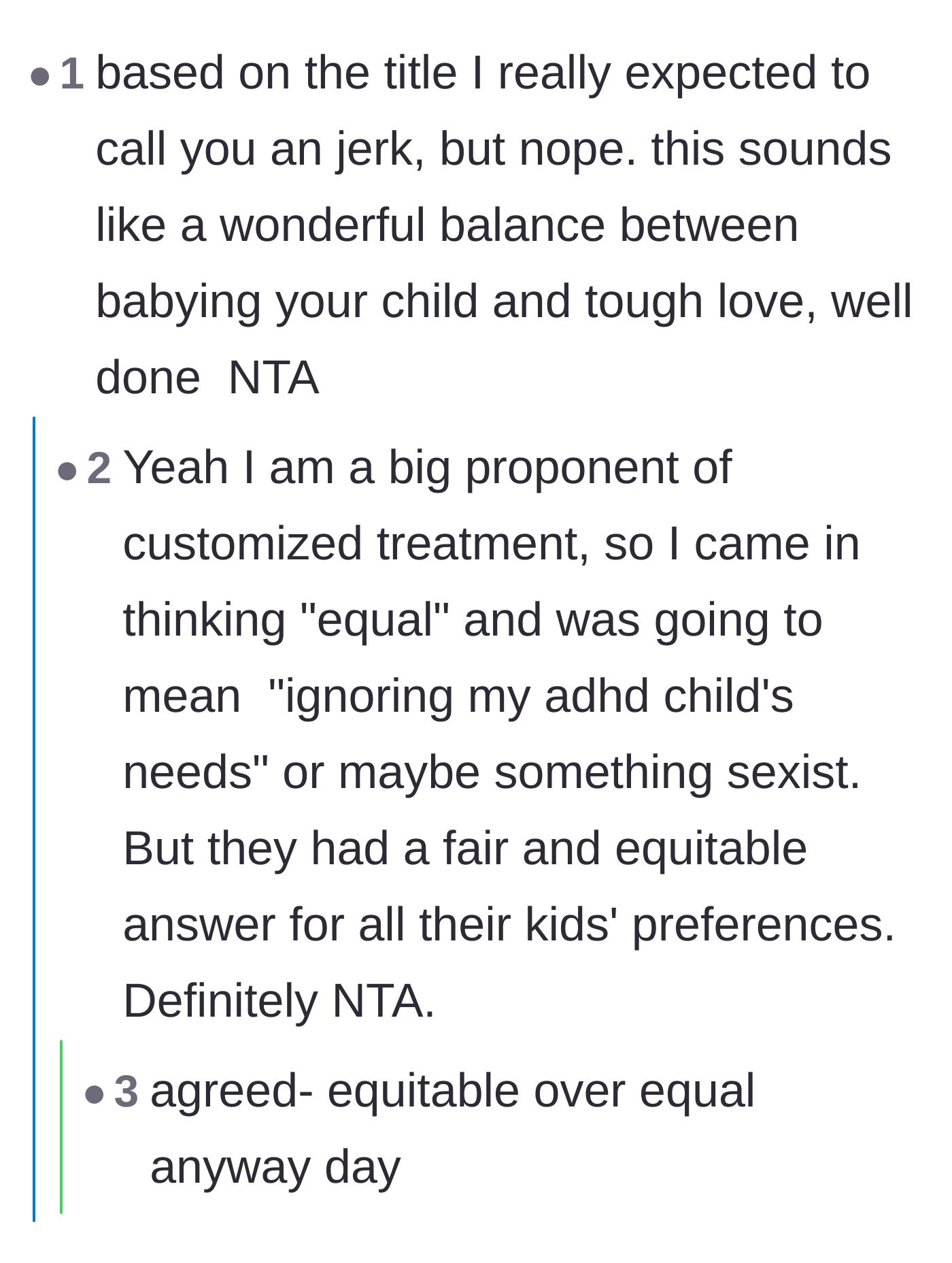 Comment thread 2 - Discussion on how the parents provided true equity rather than just blind equality.