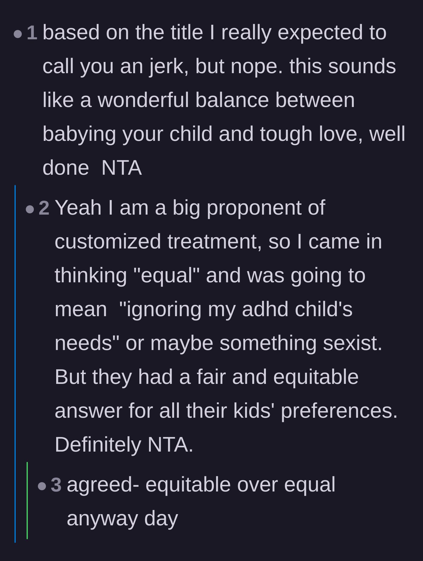 Comment thread 2 - Discussion on how the parents provided true equity rather than just blind equality.