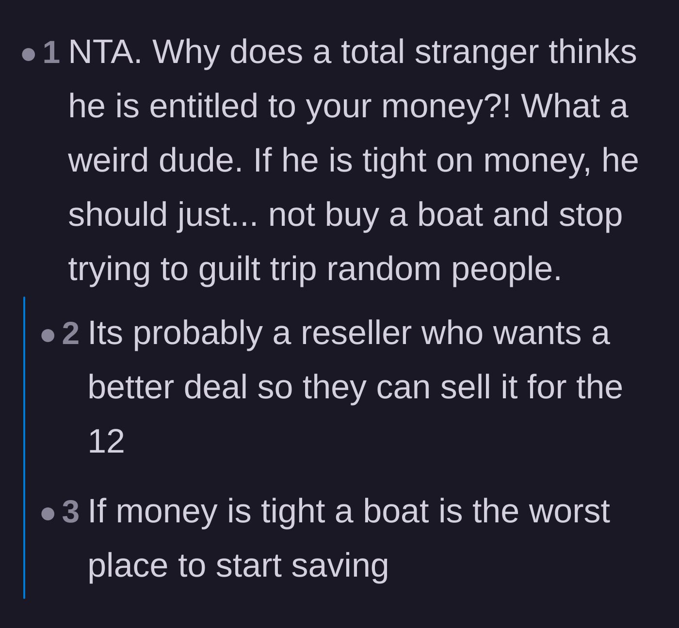 Comment thread 4 - Commentary highlighting the sheer audacity of a stranger demanding a cut of the seller's financial windfall.