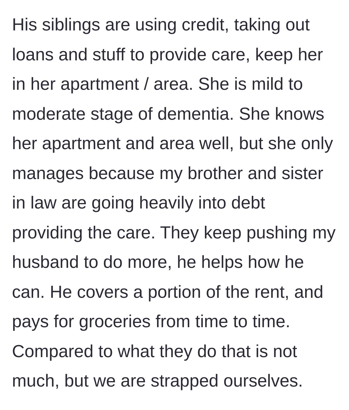 Story part 3 - Exhausted siblings swiping credit cards to pay for their mother's dementia care in her apartment.
