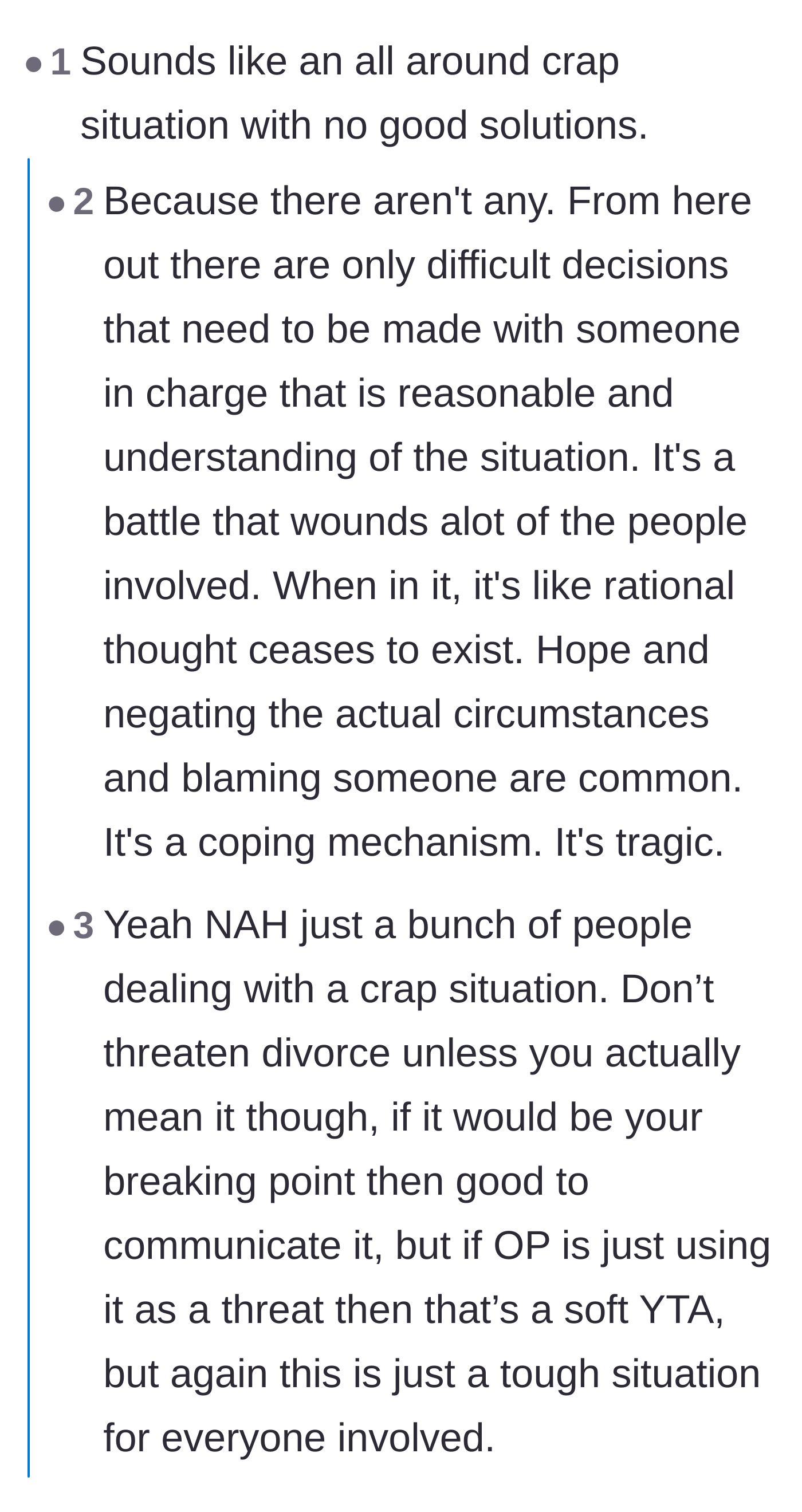 Comment thread 3 - Readers expressing sympathy for the impossible choices faced by the sandwich generation, agreeing there are no good solutions here.