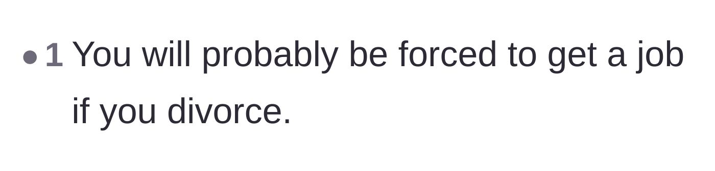 Comment thread 6 - A blunt warning to the wife that she will be forced to re-enter the workforce if she actually goes through with the divorce.