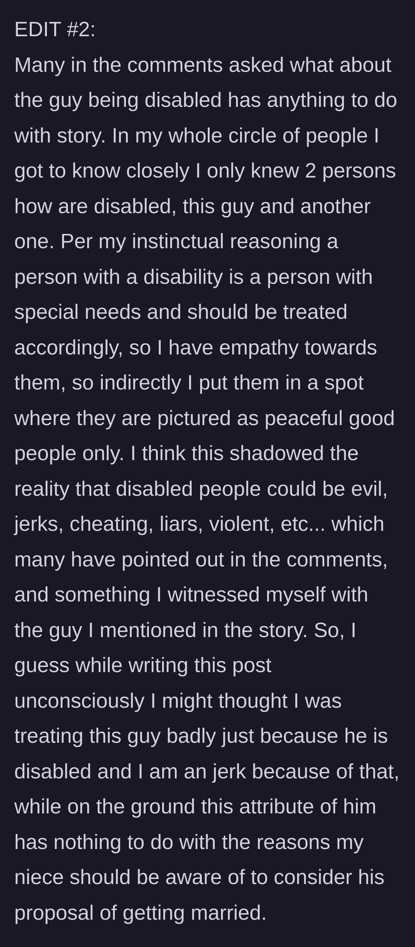 Story part 9 - The author reflects deeply on their own unconscious bias, realizing they initially gave the man a pass for his bad behavior simply because he is disabled.
