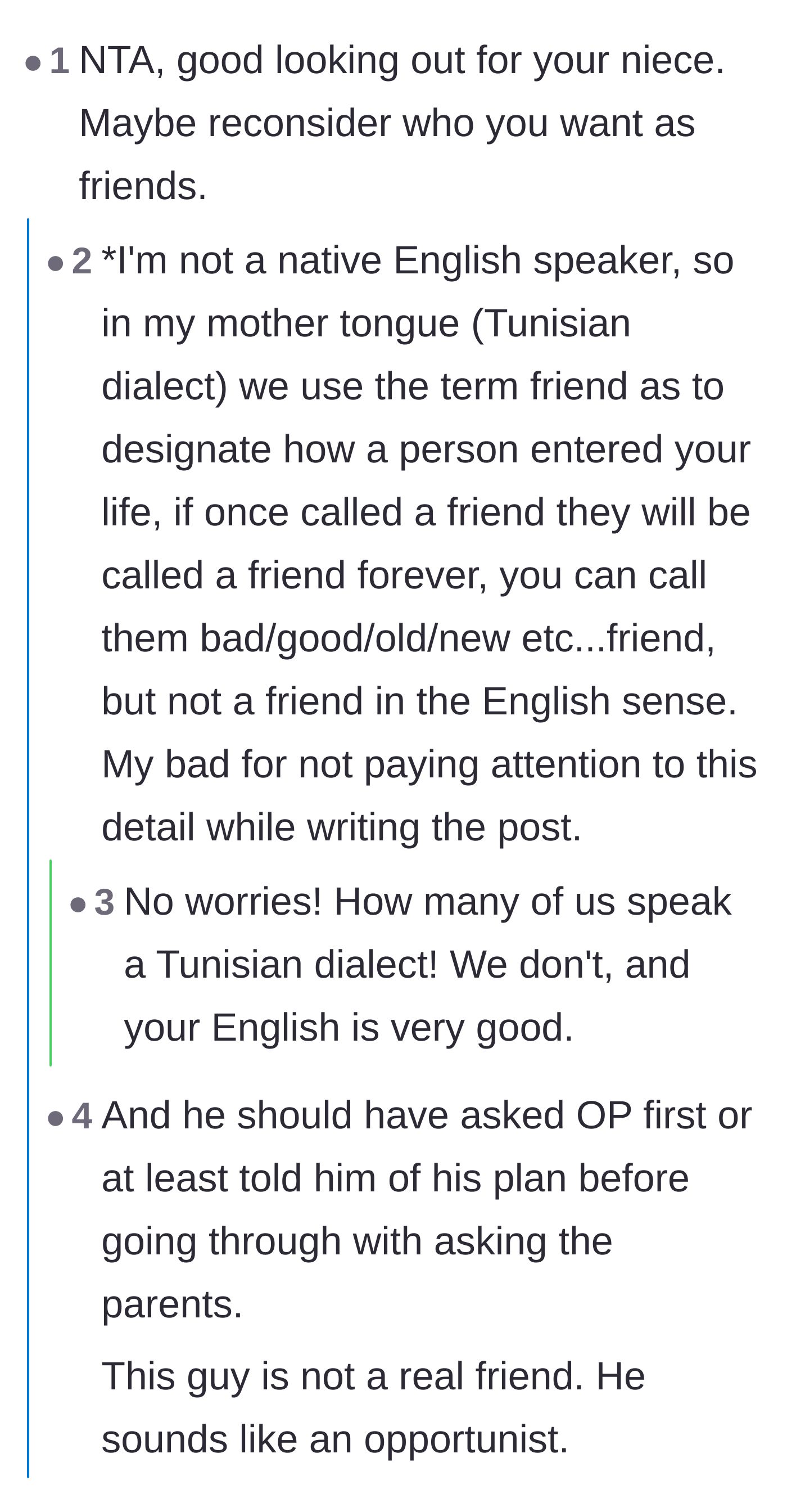 Comment thread 1 - Readers discussing the author's use of the word 'friend' and learning about Tunisian phrasing