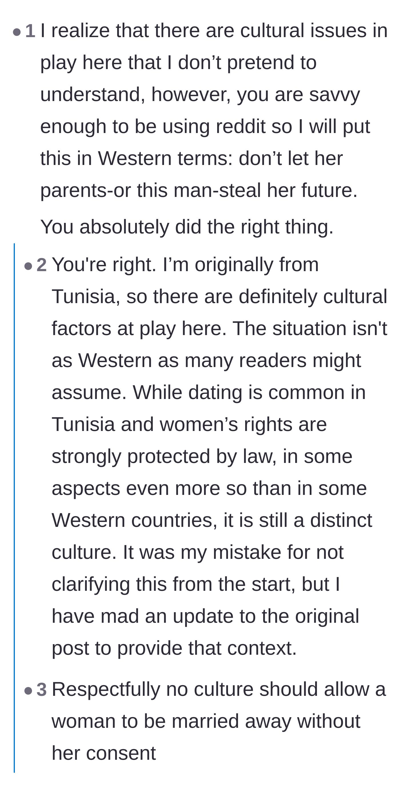 Comment thread 4 - Readers discussing women's rights in Tunisia compared to Western countries and breaking down stereotypes