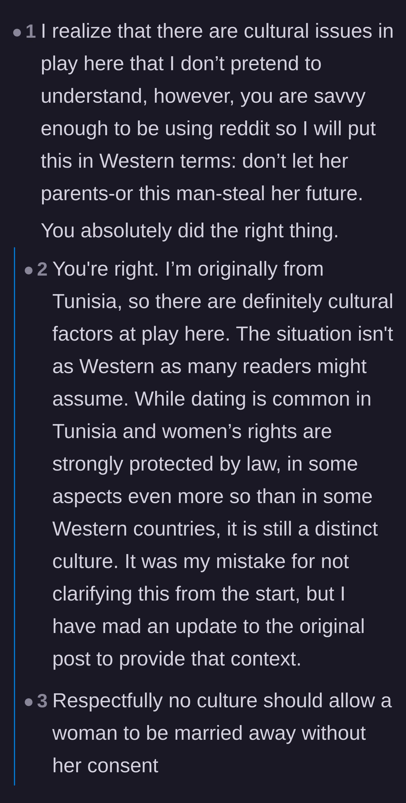Comment thread 4 - Readers discussing women's rights in Tunisia compared to Western countries and breaking down stereotypes
