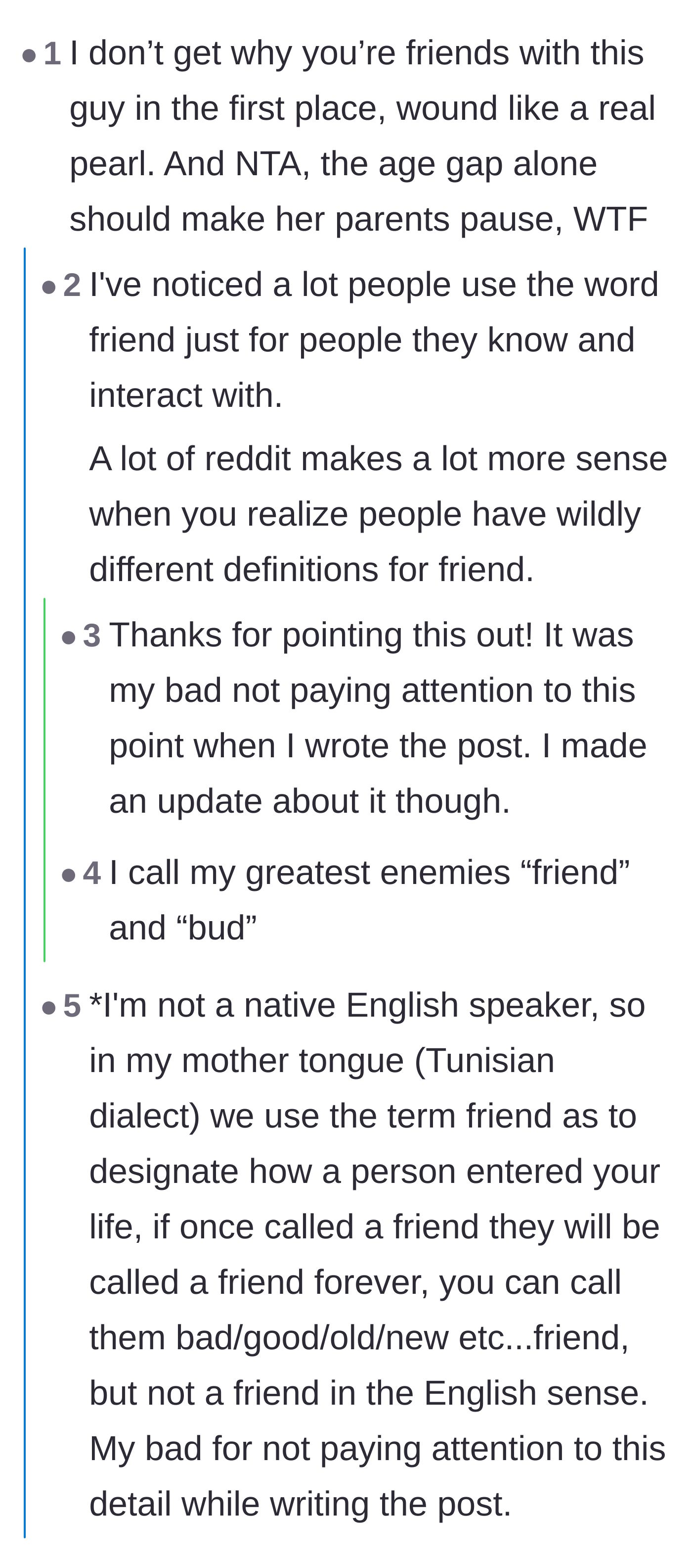 Comment thread 5 - A relatable debate about the definition of the word 'friend' and how it varies wildly for different people