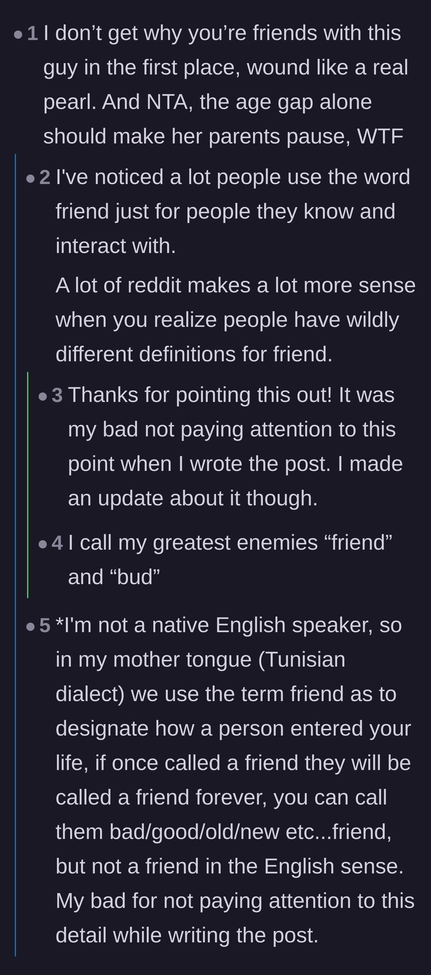 Comment thread 5 - A relatable debate about the definition of the word 'friend' and how it varies wildly for different people
