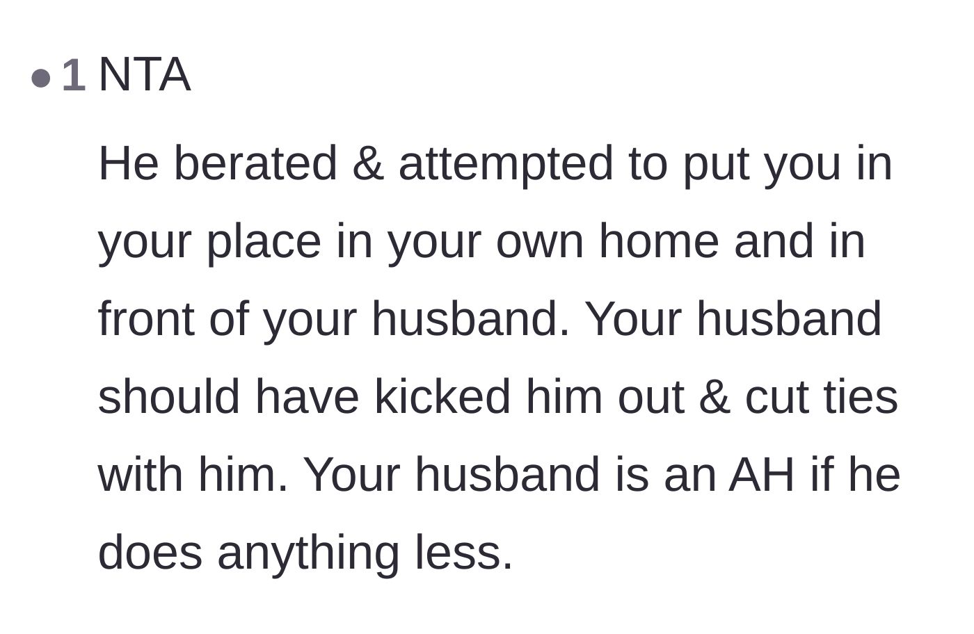 Comment thread 2 - A user pointing out that the husband failed his duty by not throwing the friend out immediately.