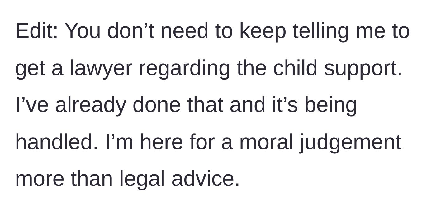 Story part 6 - The mother clarifies she is already taking legal action regarding the money and just wants a moral read.