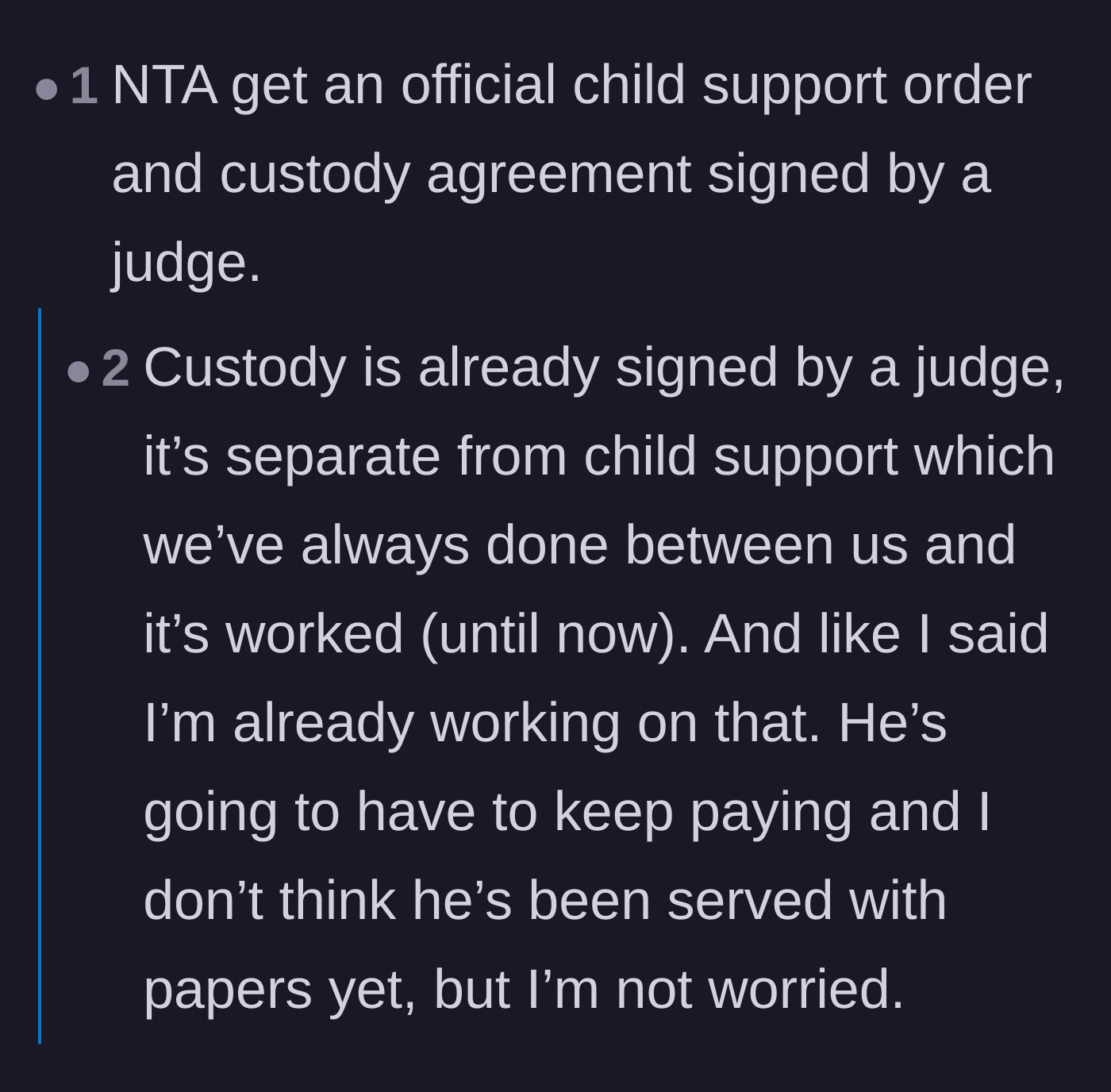 Comment thread 2 - A deep dive into family court mechanics and how judges view parents who voluntarily quit their jobs to avoid paying child support.