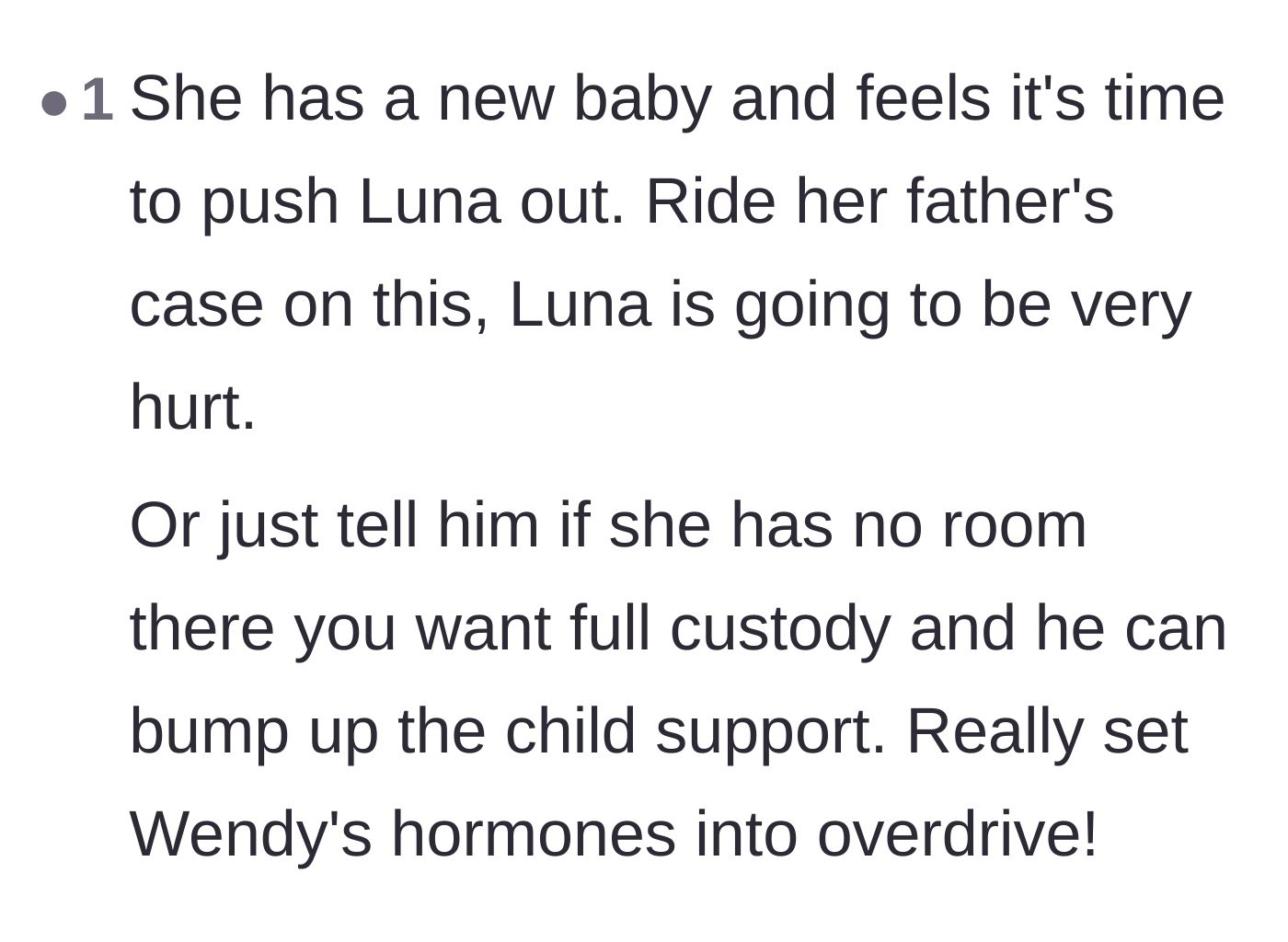 Comment thread 3 - A reader suggesting the mom threaten full custody and child support to check the stepmom's behavior