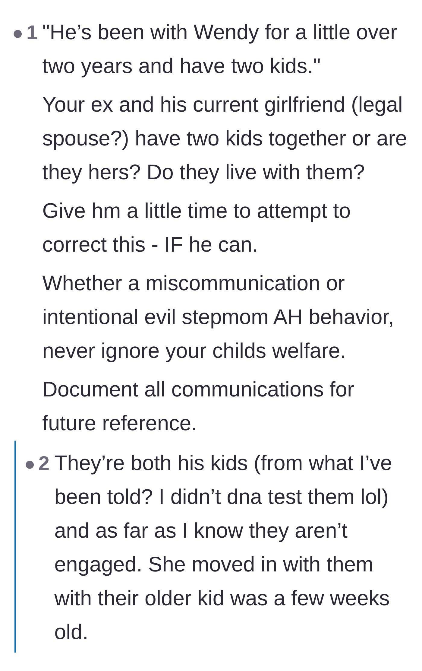 Comment thread 5 - Speculation about the ex-husband's new relationship dynamics and warnings that the daughter will end up on the couch