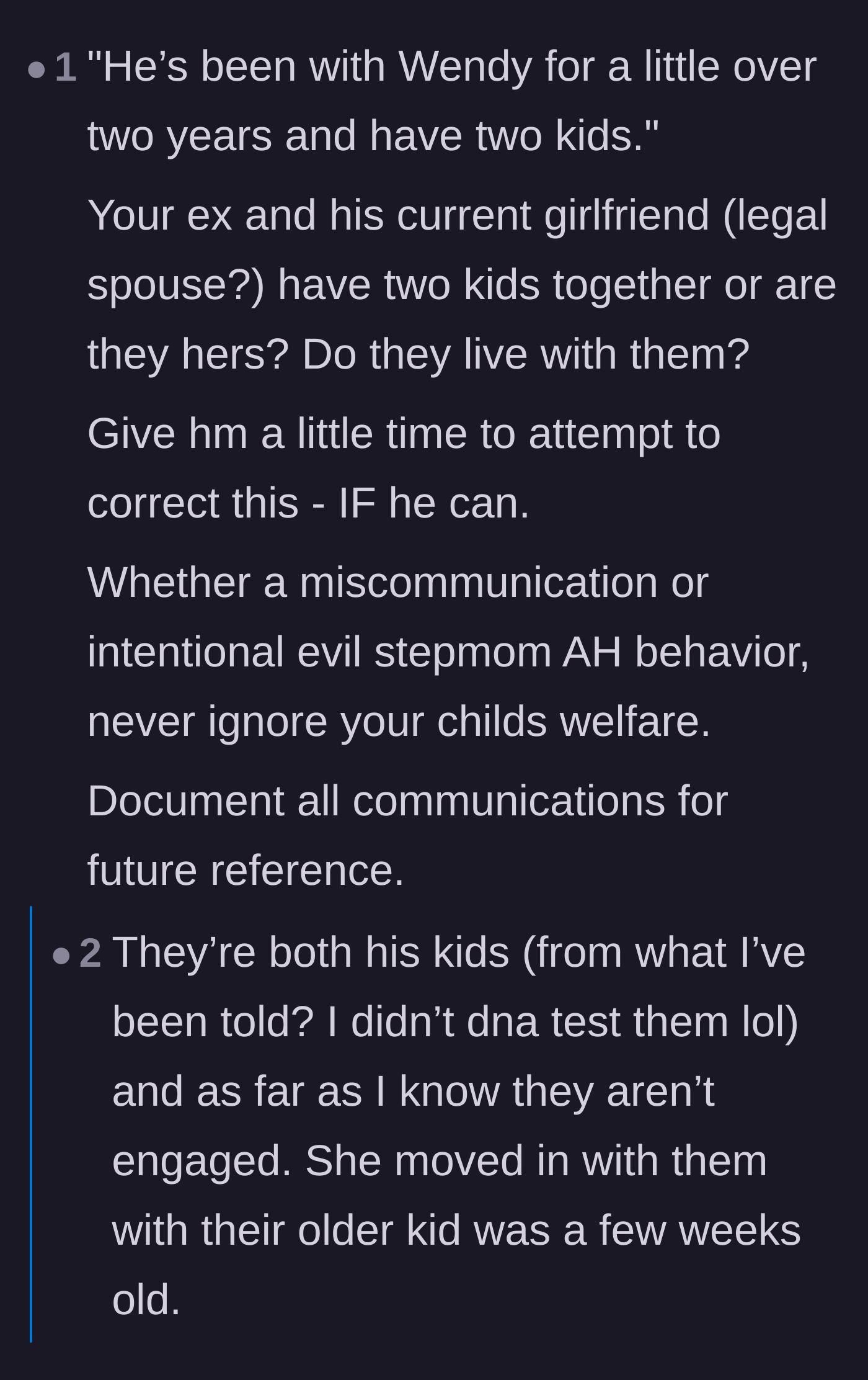 Comment thread 5 - Speculation about the ex-husband's new relationship dynamics and warnings that the daughter will end up on the couch