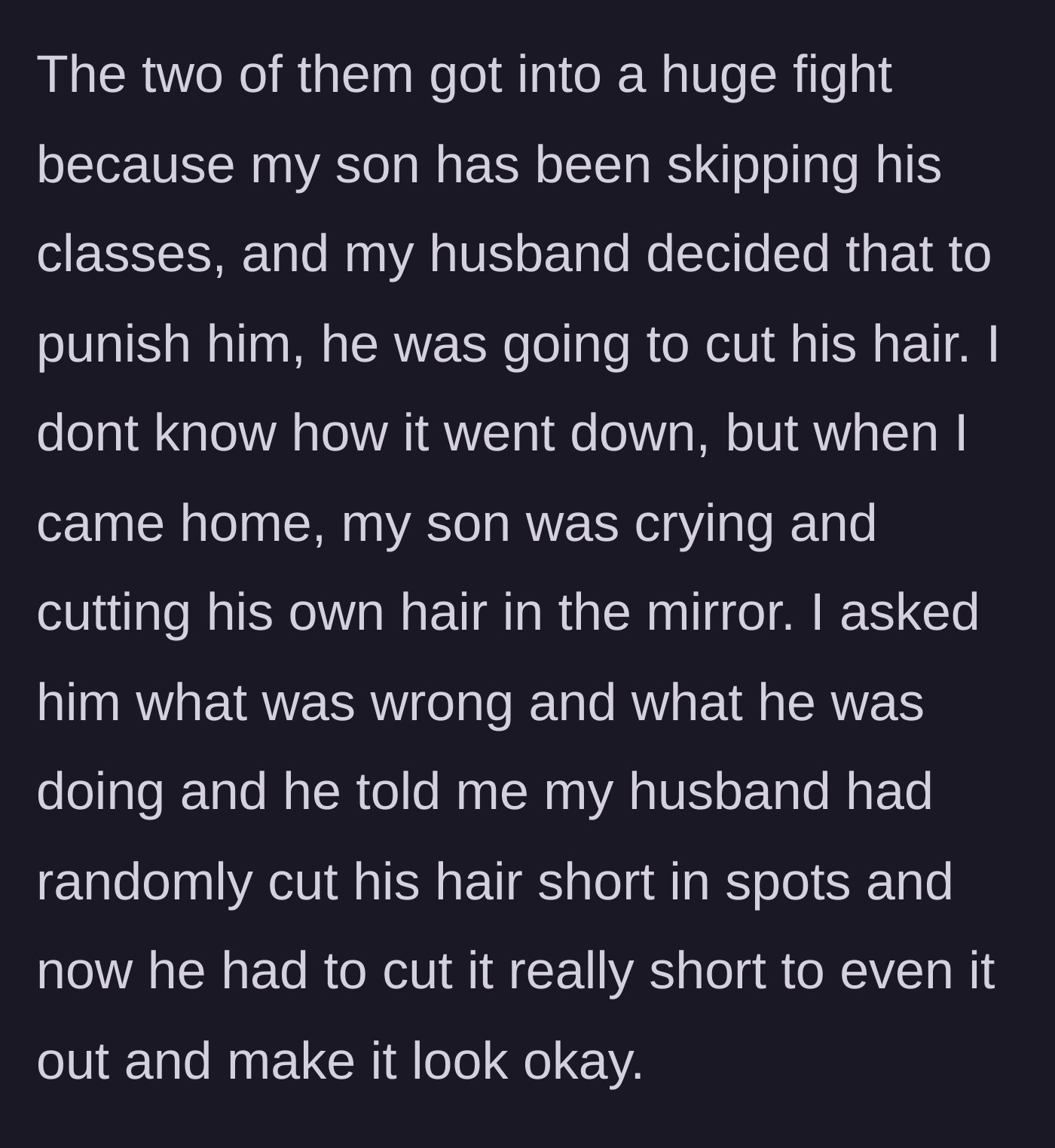 A heartbroken boy cutting his own hair in front of a mirror.
