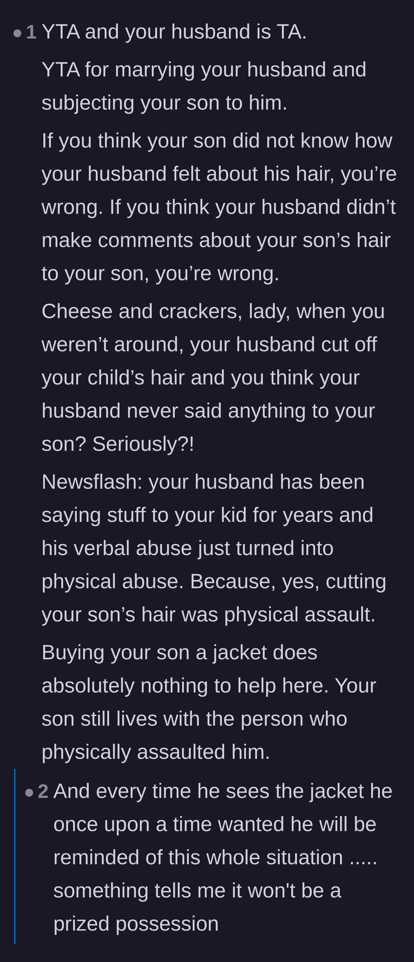 Comment thread pointing out the history of verbal abuse and how the jacket will only serve as a traumatic reminder.