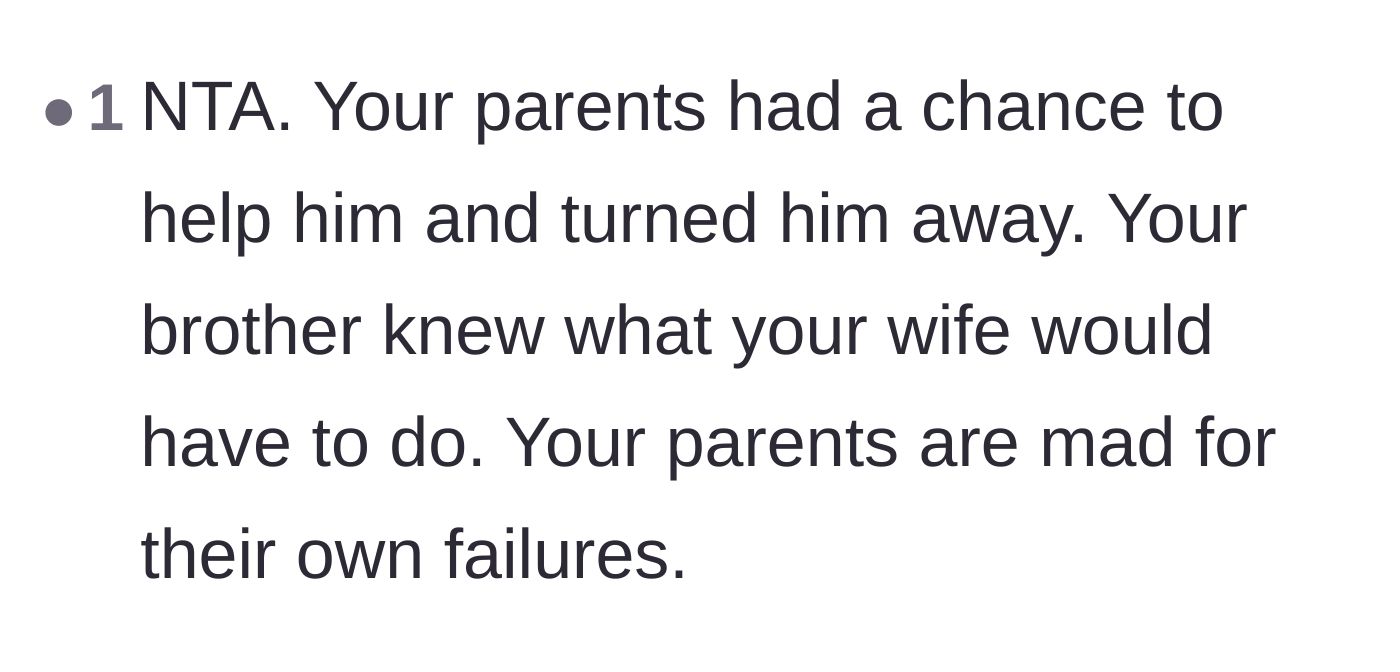 Comment thread 2 - Readers pointing out the parents' hypocrisy in turning the brother away but getting angry at the author's handling of the crisis.