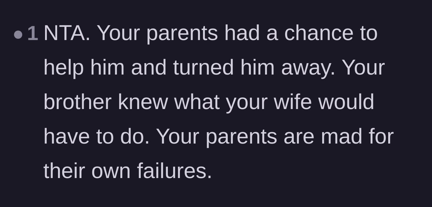 Comment thread 2 - Readers pointing out the parents' hypocrisy in turning the brother away but getting angry at the author's handling of the crisis.