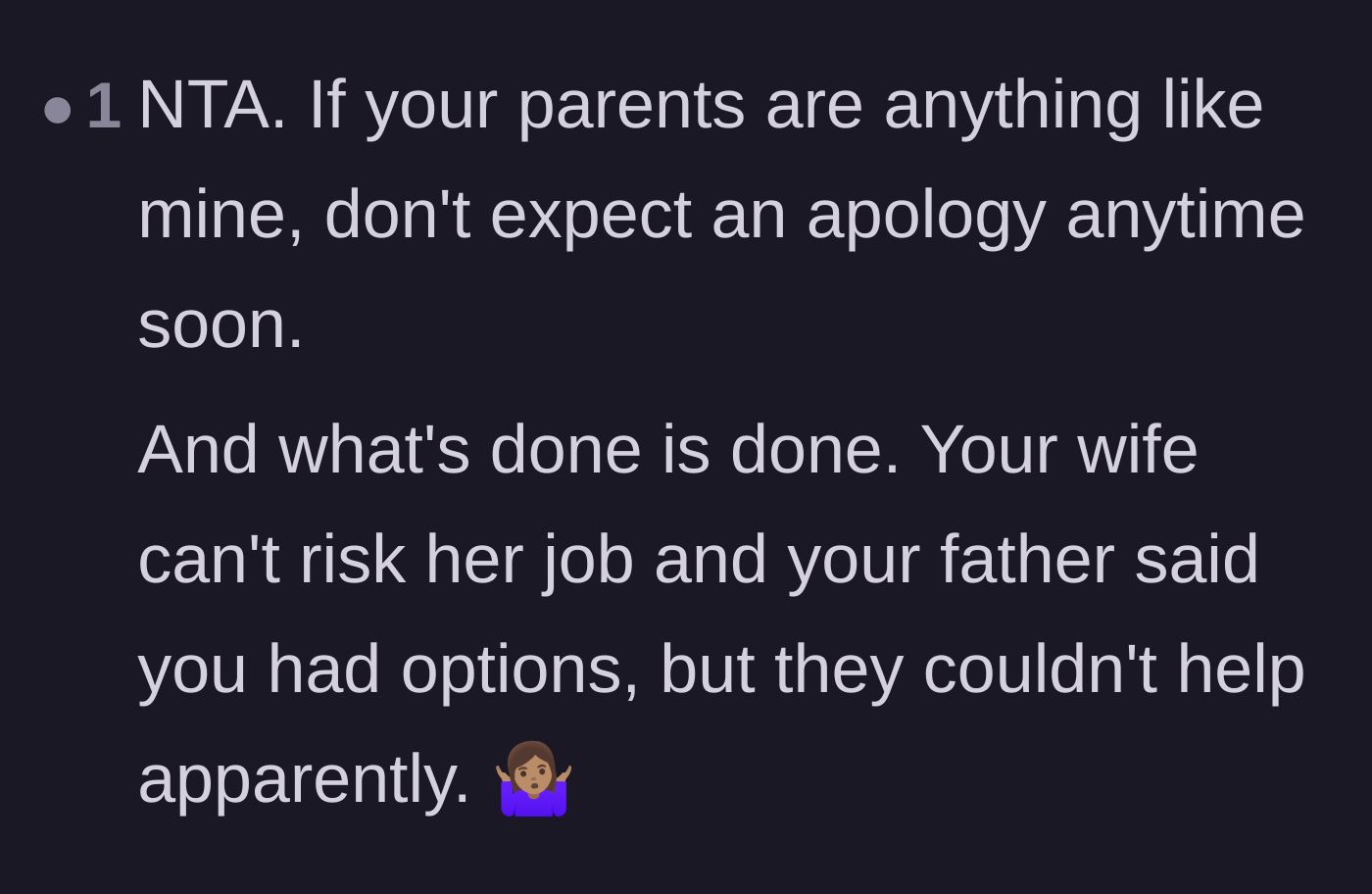 Comment thread 3 - A reader sympathizing with the author and doubting the parents will ever offer a genuine apology.