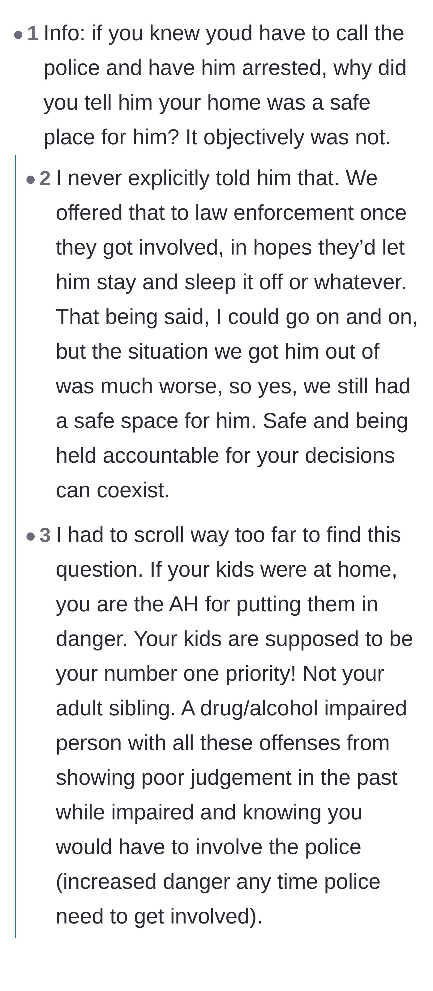 Comment thread 5 - A debate over whether the author lured the brother into a trap by calling his home a safe space while planning to call the authorities.