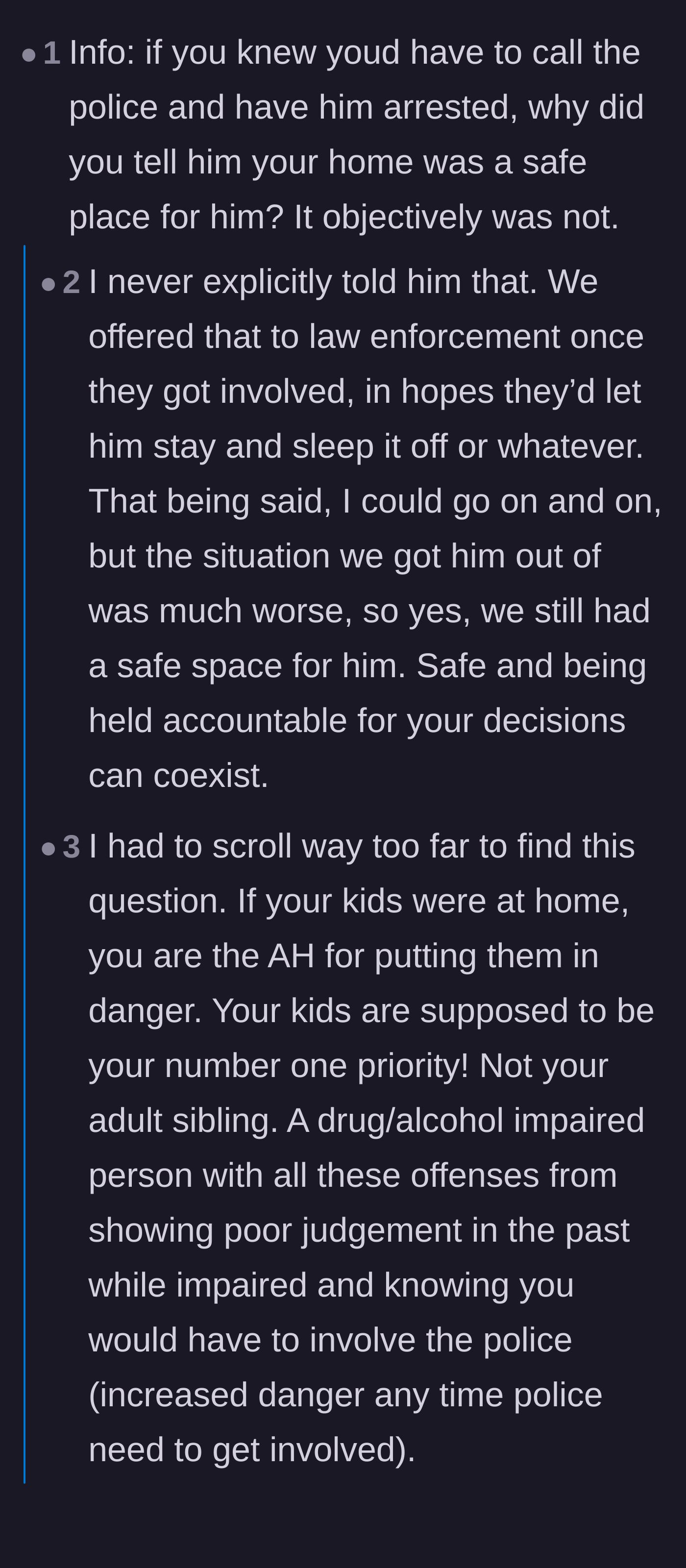 Comment thread 5 - A debate over whether the author lured the brother into a trap by calling his home a safe space while planning to call the authorities.